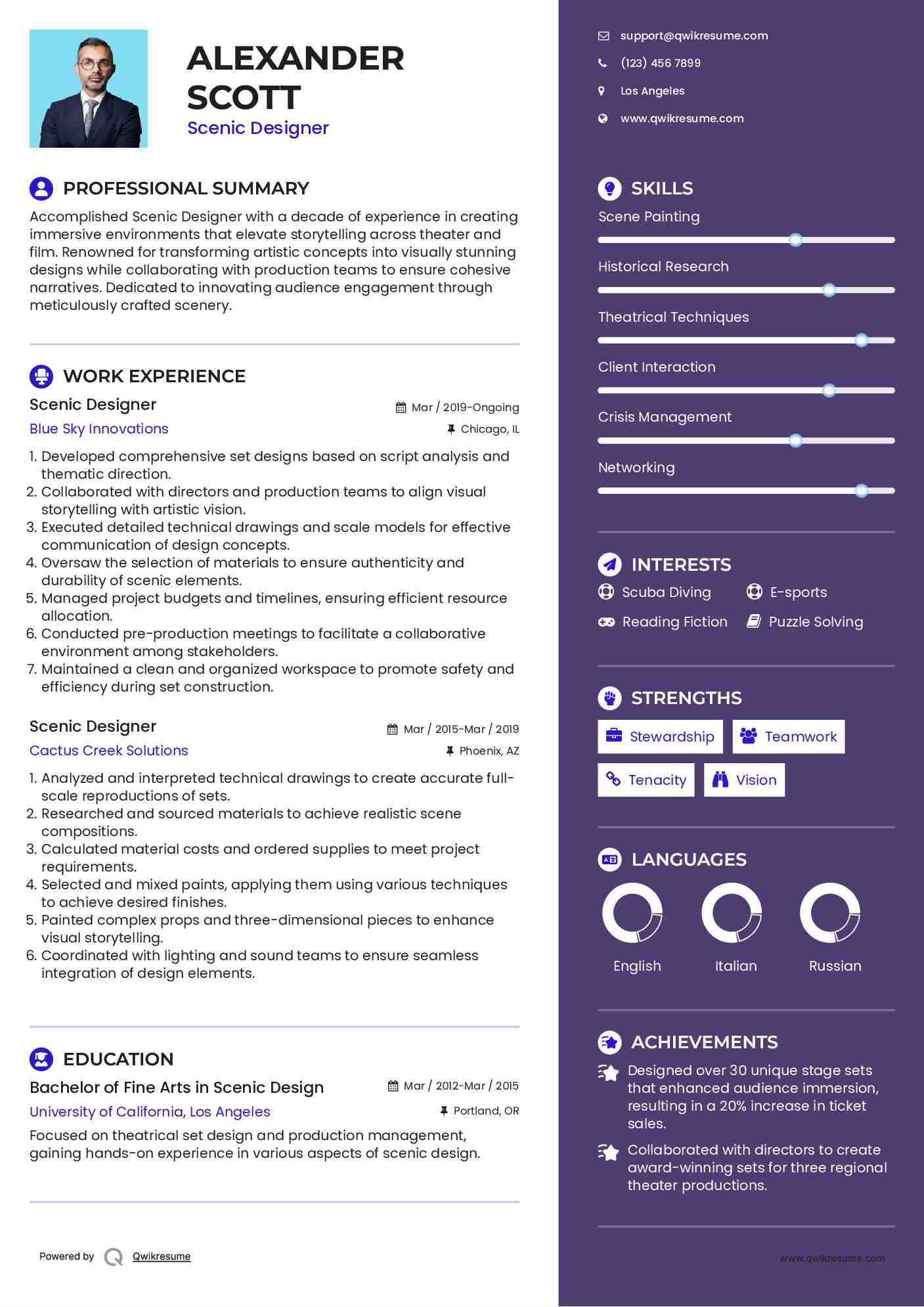 Scenic Designer Resume Example