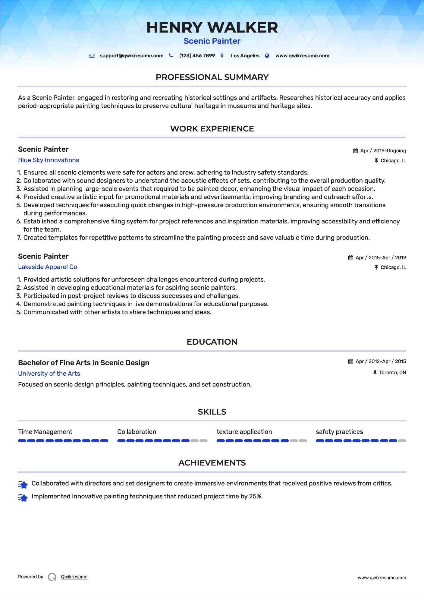 Scenic Painter Resume Sample