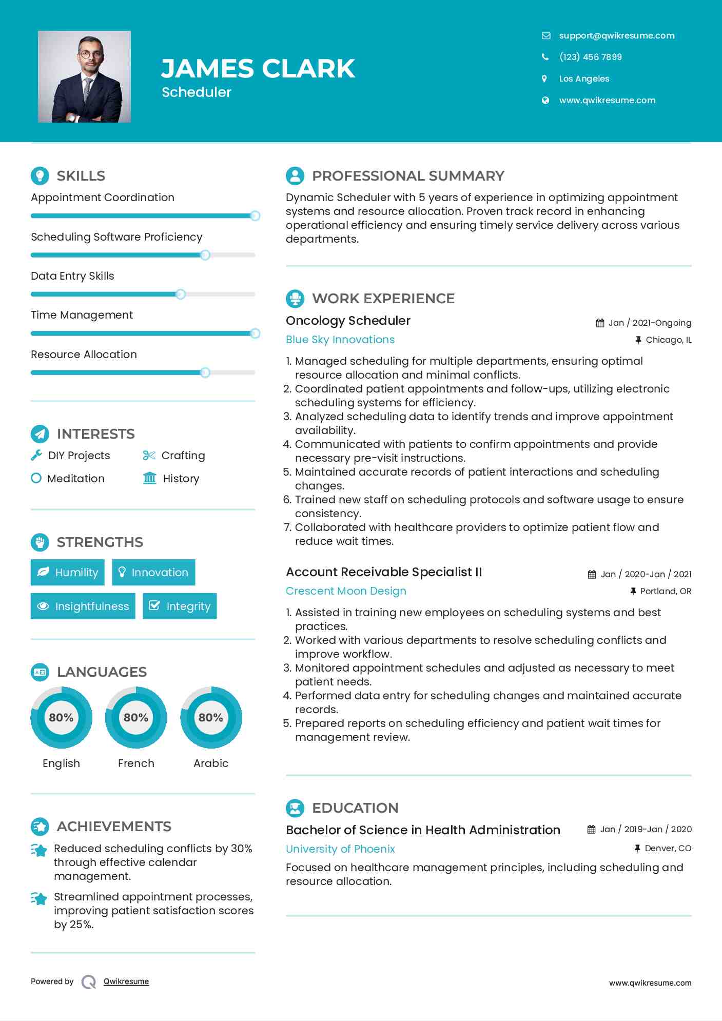 Oncology Scheduler Resume Example