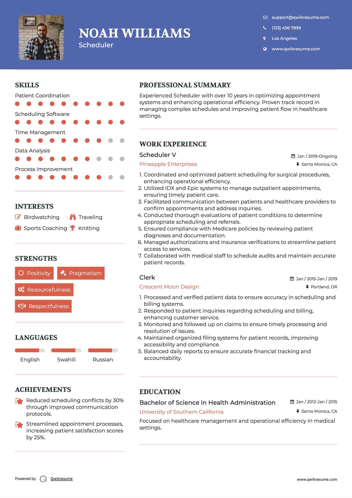 Scheduler V Resume Example