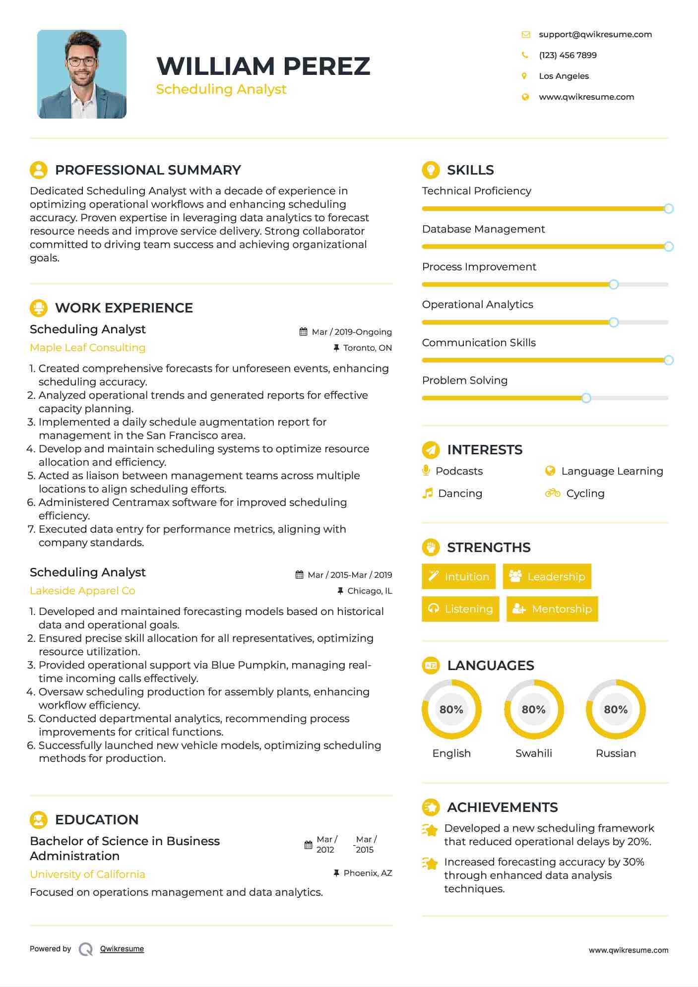 Scheduling Analyst Resume Sample