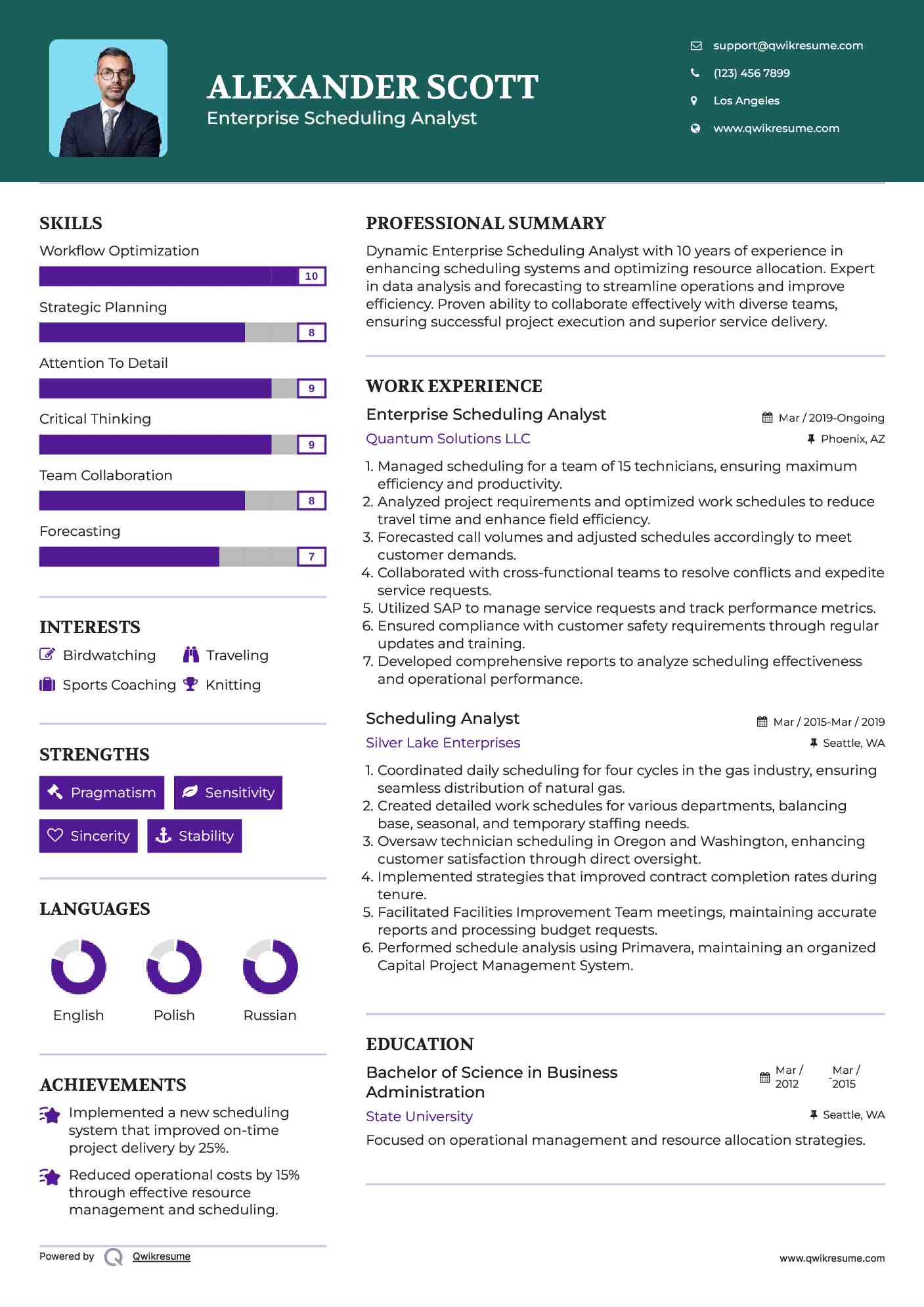 Enterprise Scheduling Analyst
 Resume Template