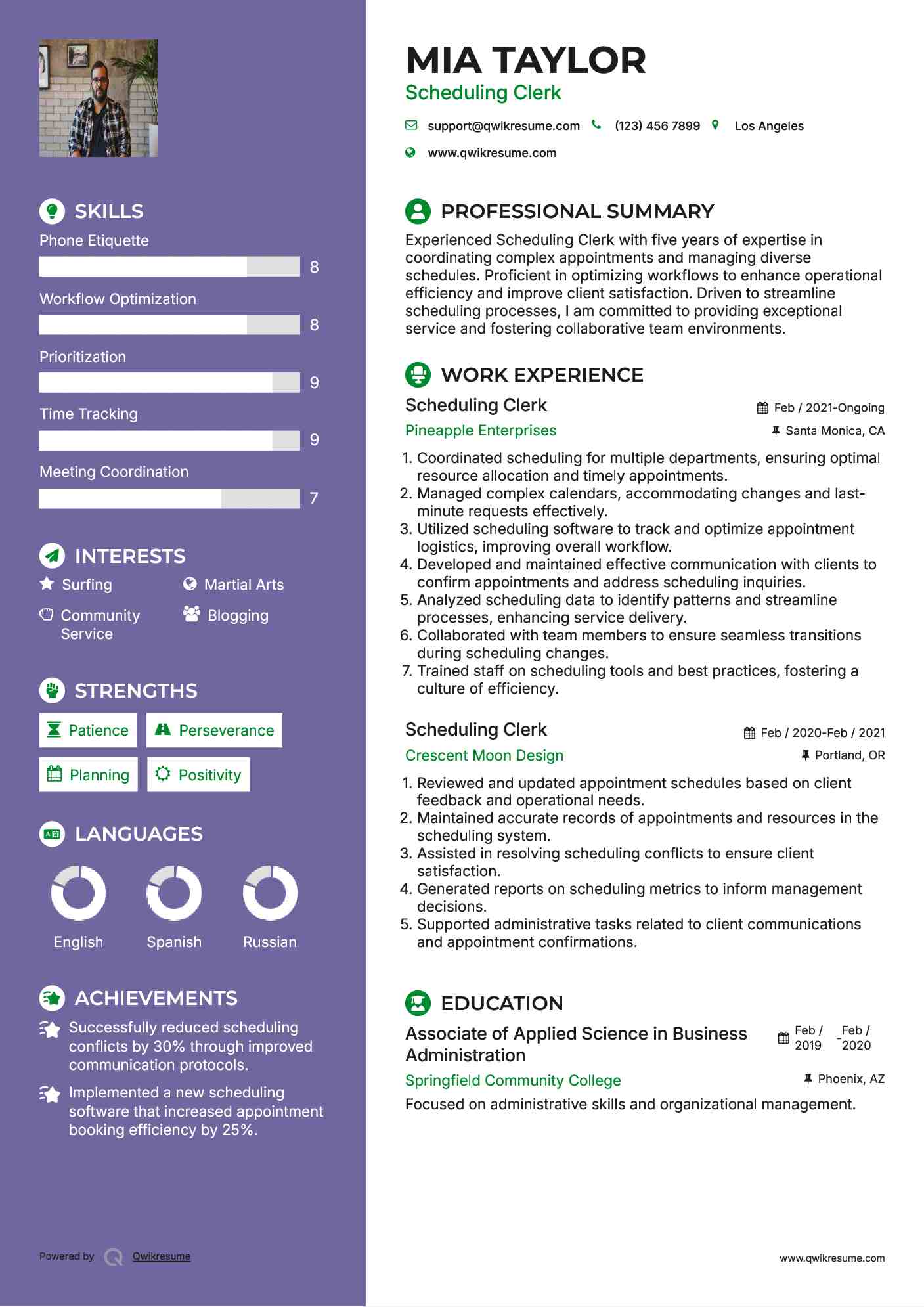 Scheduling Clerk Resume Example