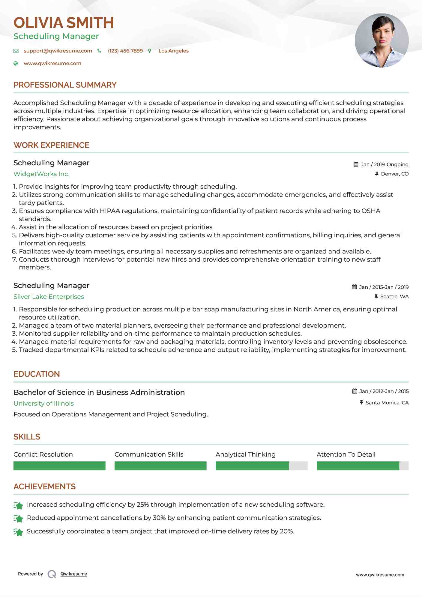 Scheduling Manager Resume Sample