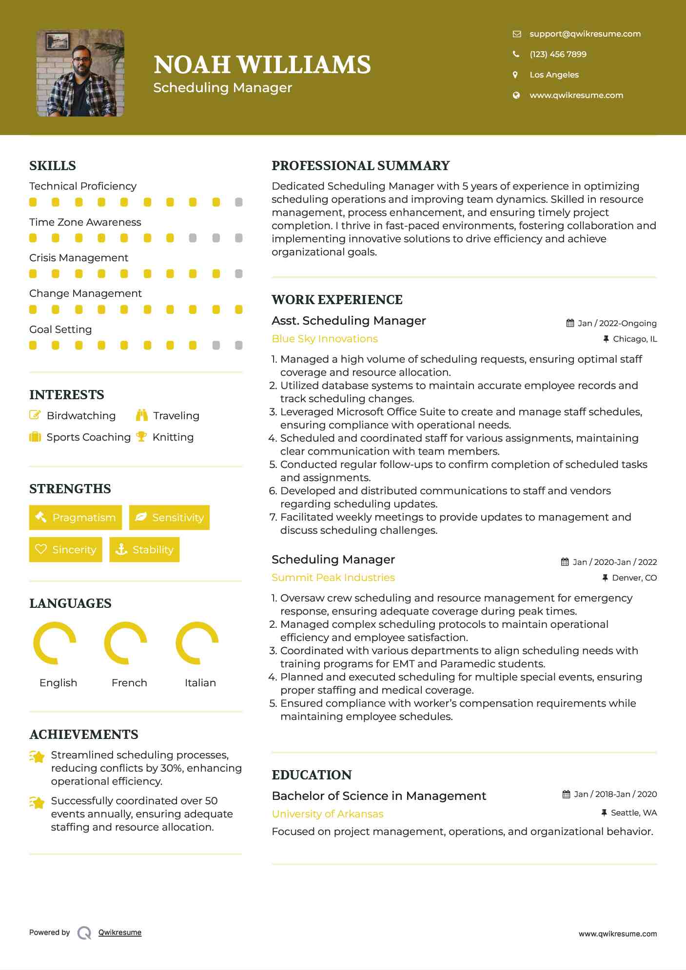 Asst. Scheduling Manager Resume Model