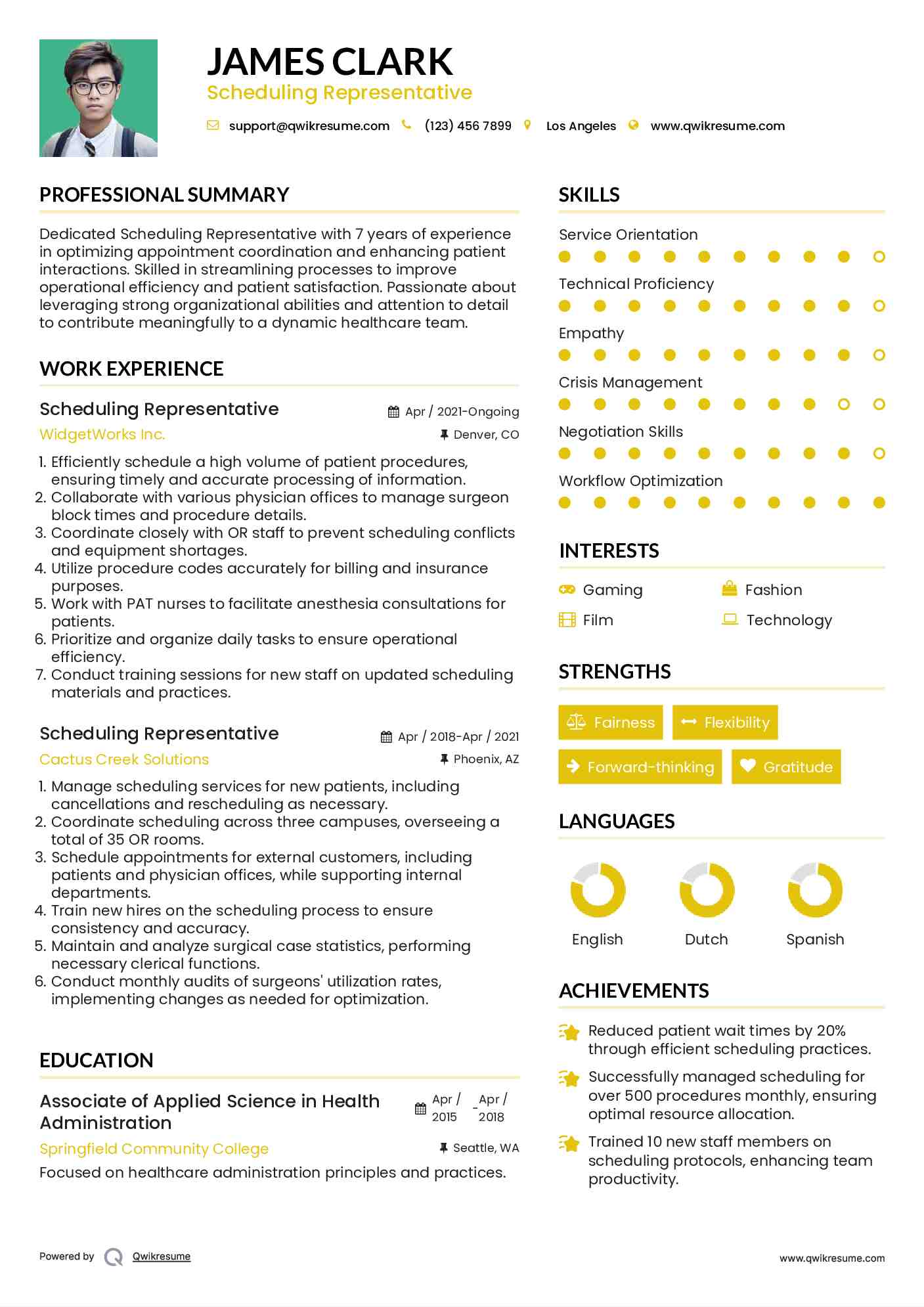 Scheduling Representative Resume Sample