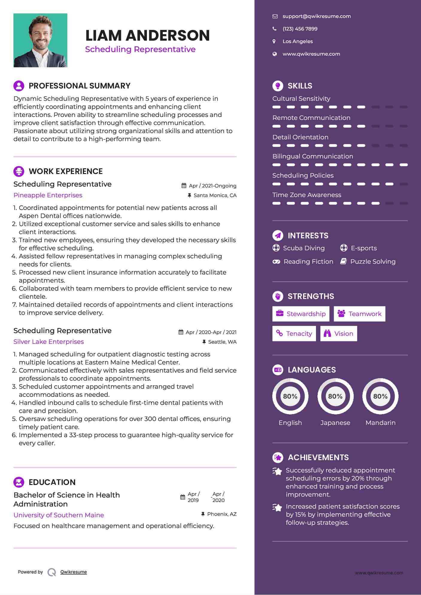 Scheduling Representative Resume Format