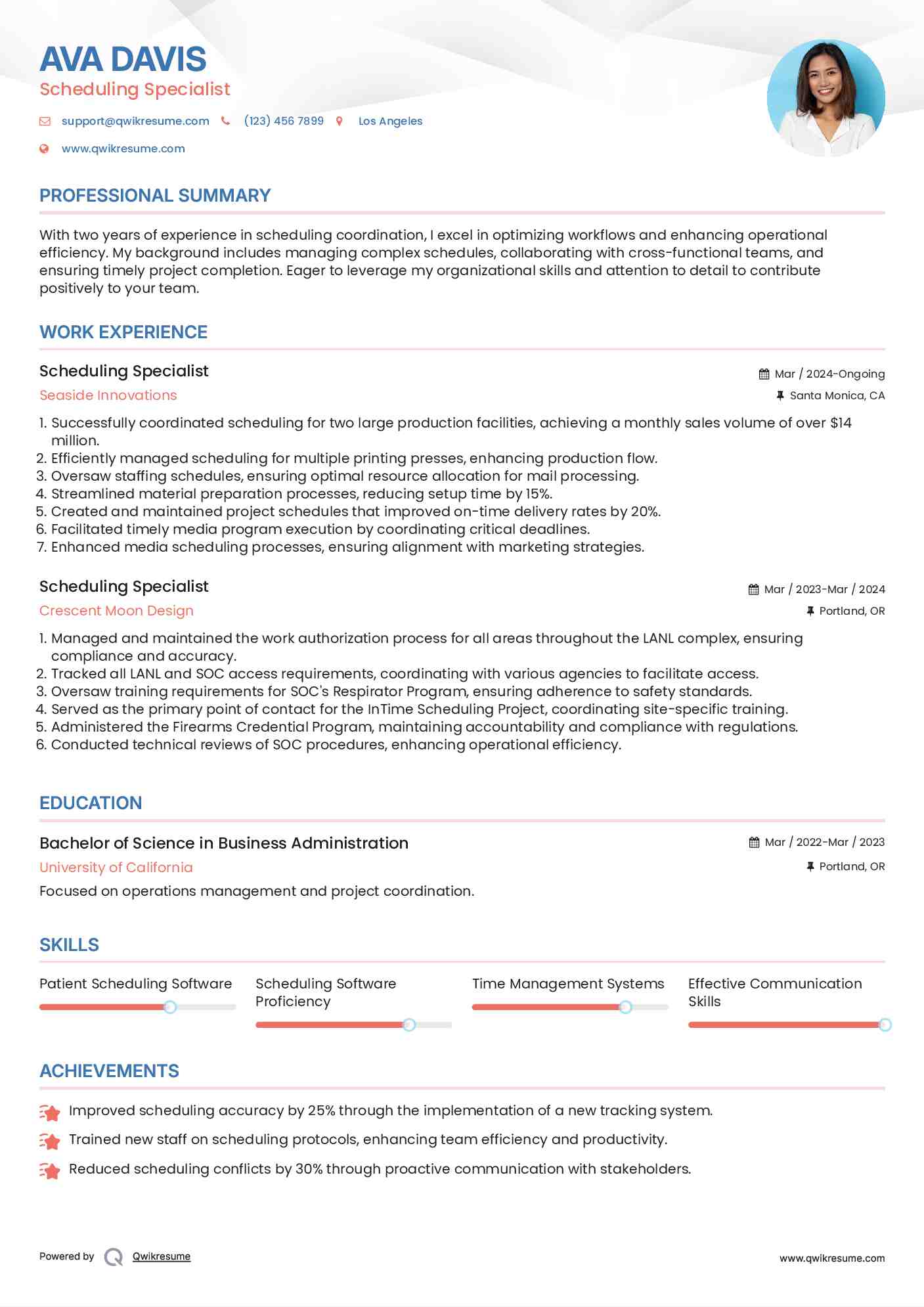 Scheduling Specialist Resume Model