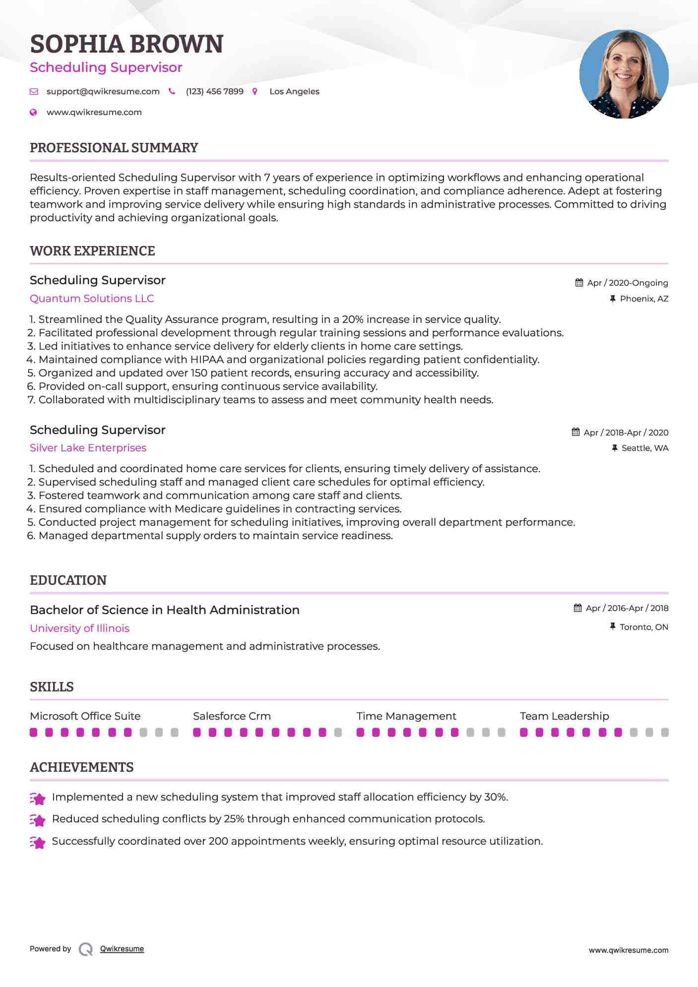 Scheduling Supervisor Resume Format