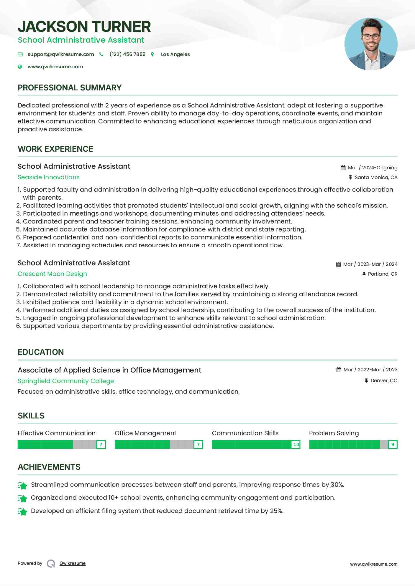 School Administrative Assistant Resume Sample