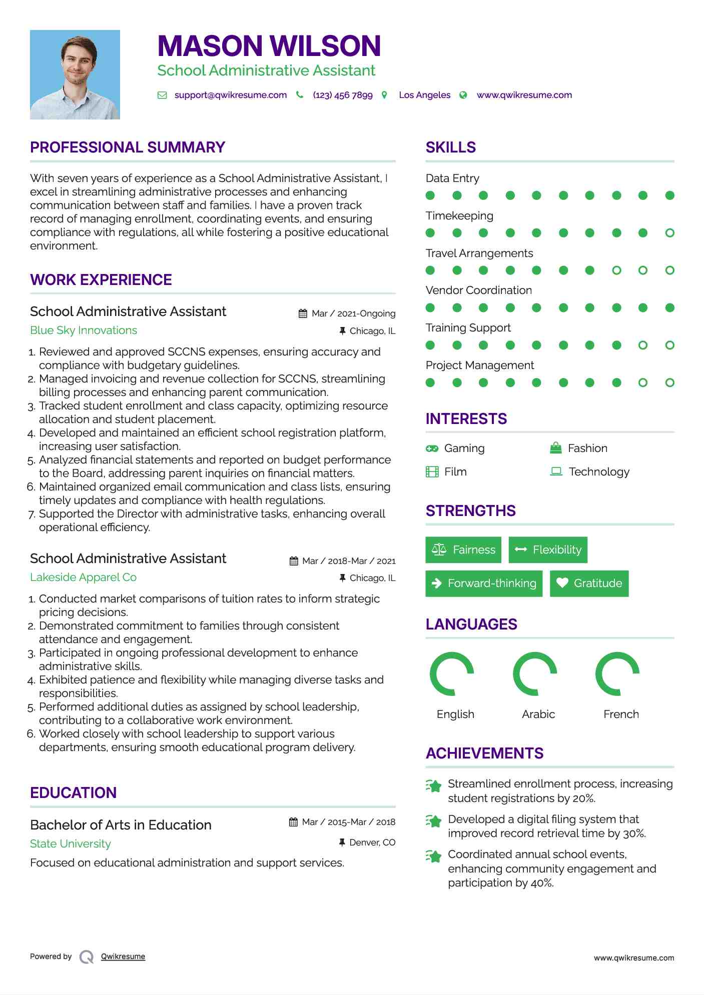 School Administrative Assistant Resume Template