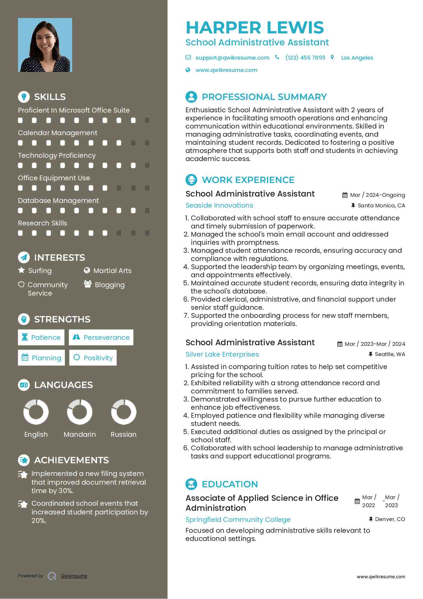 School Administrative Assistant Resume Template
