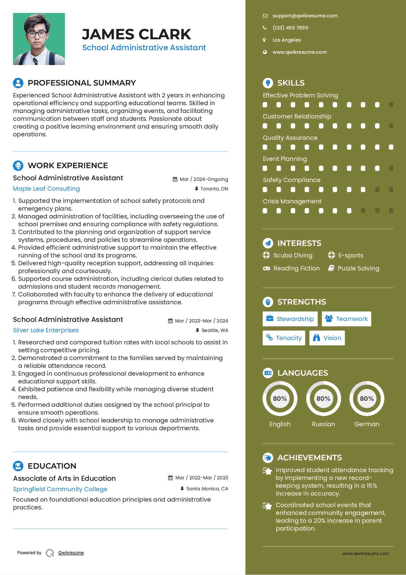 School Administrative Assistant Resume Model