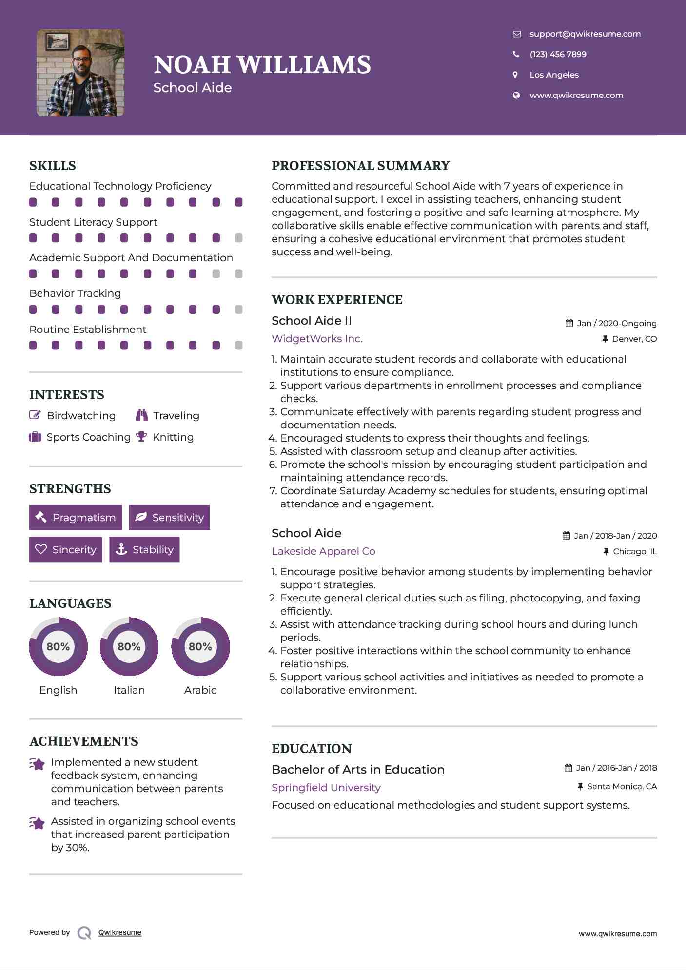 School Aide II Resume Format