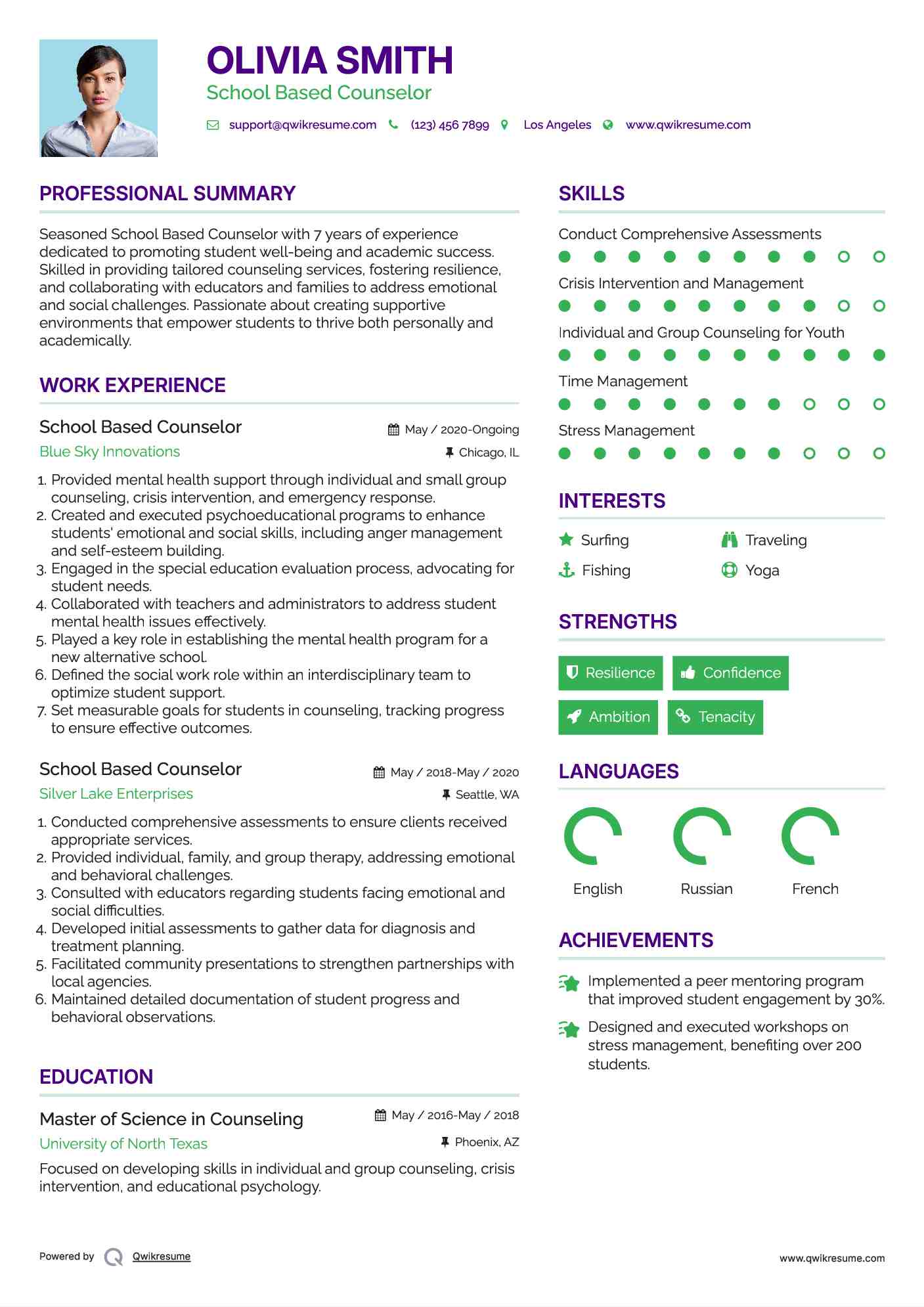 School Based Counselor Resume Model
