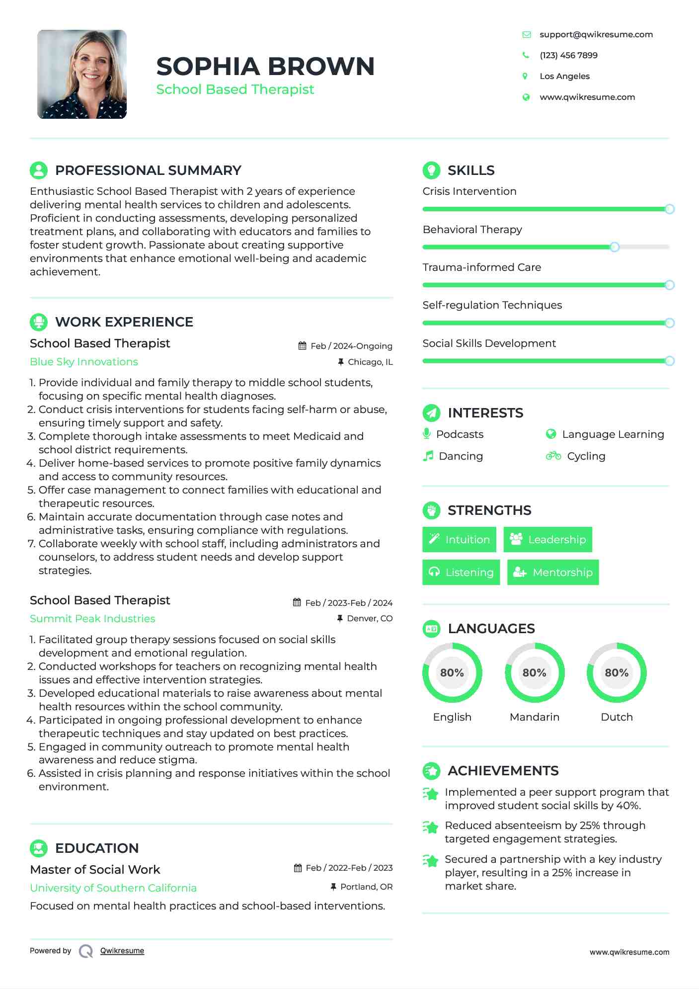 School Based Therapist Resume Format