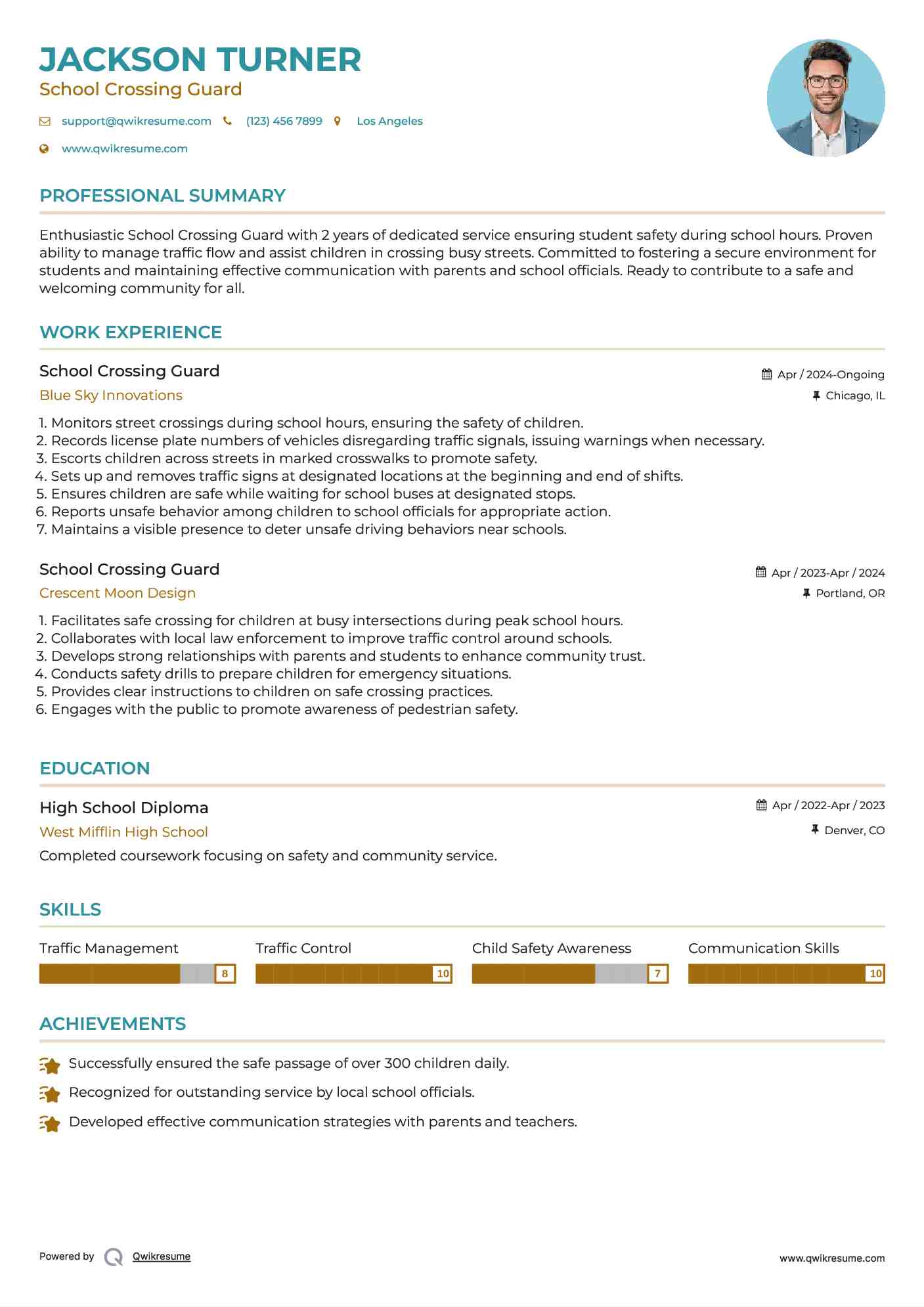 School Crossing Guard Resume Template