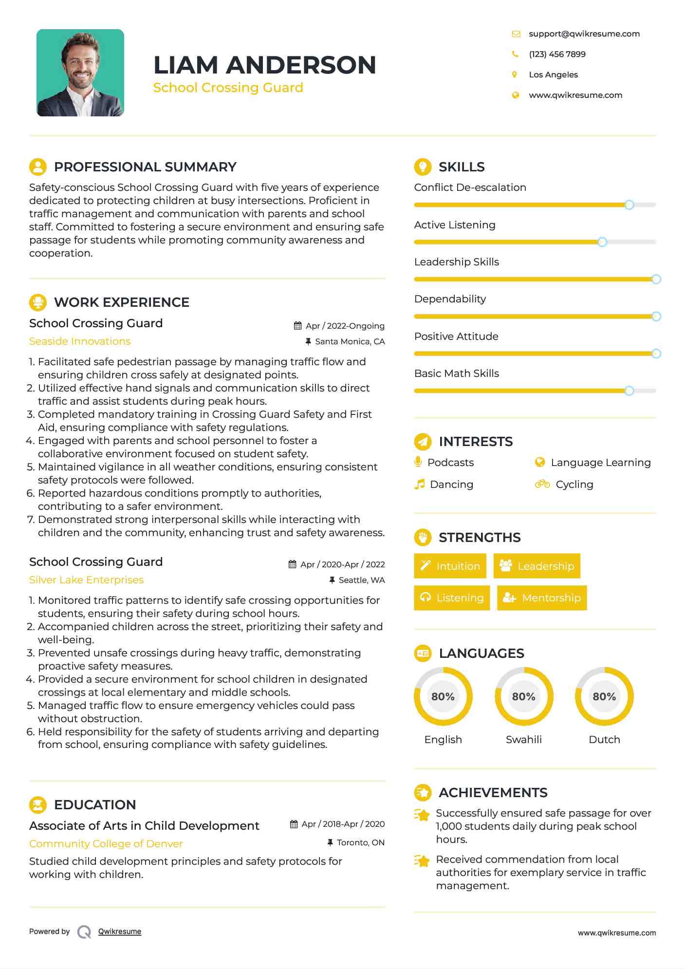 School Crossing Guard Resume Example