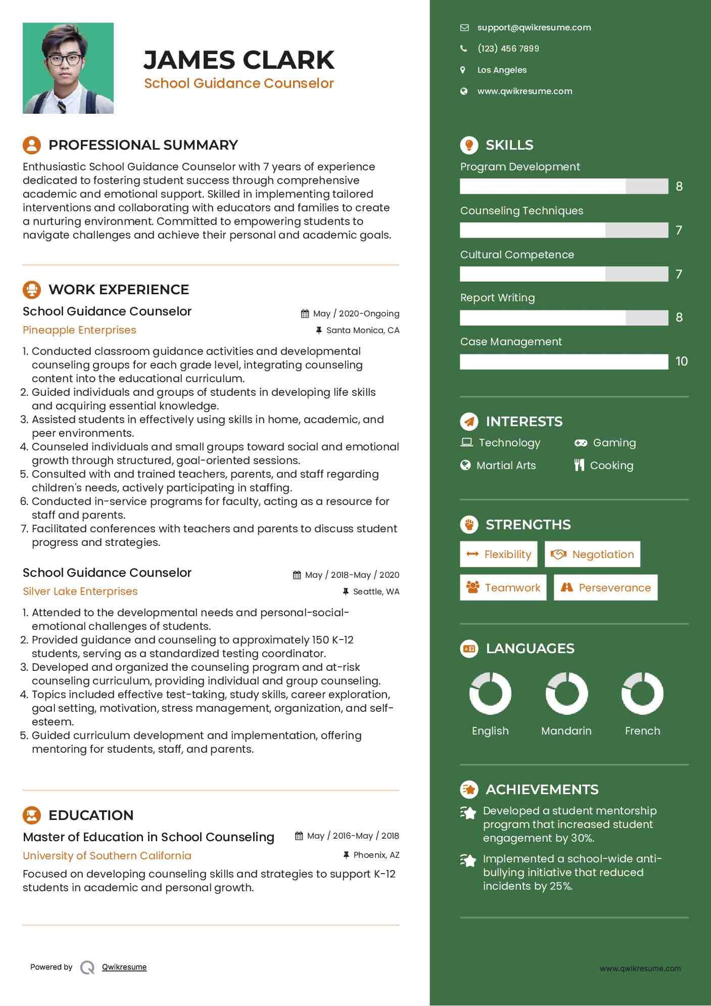 School Guidance Counselor Resume Model
