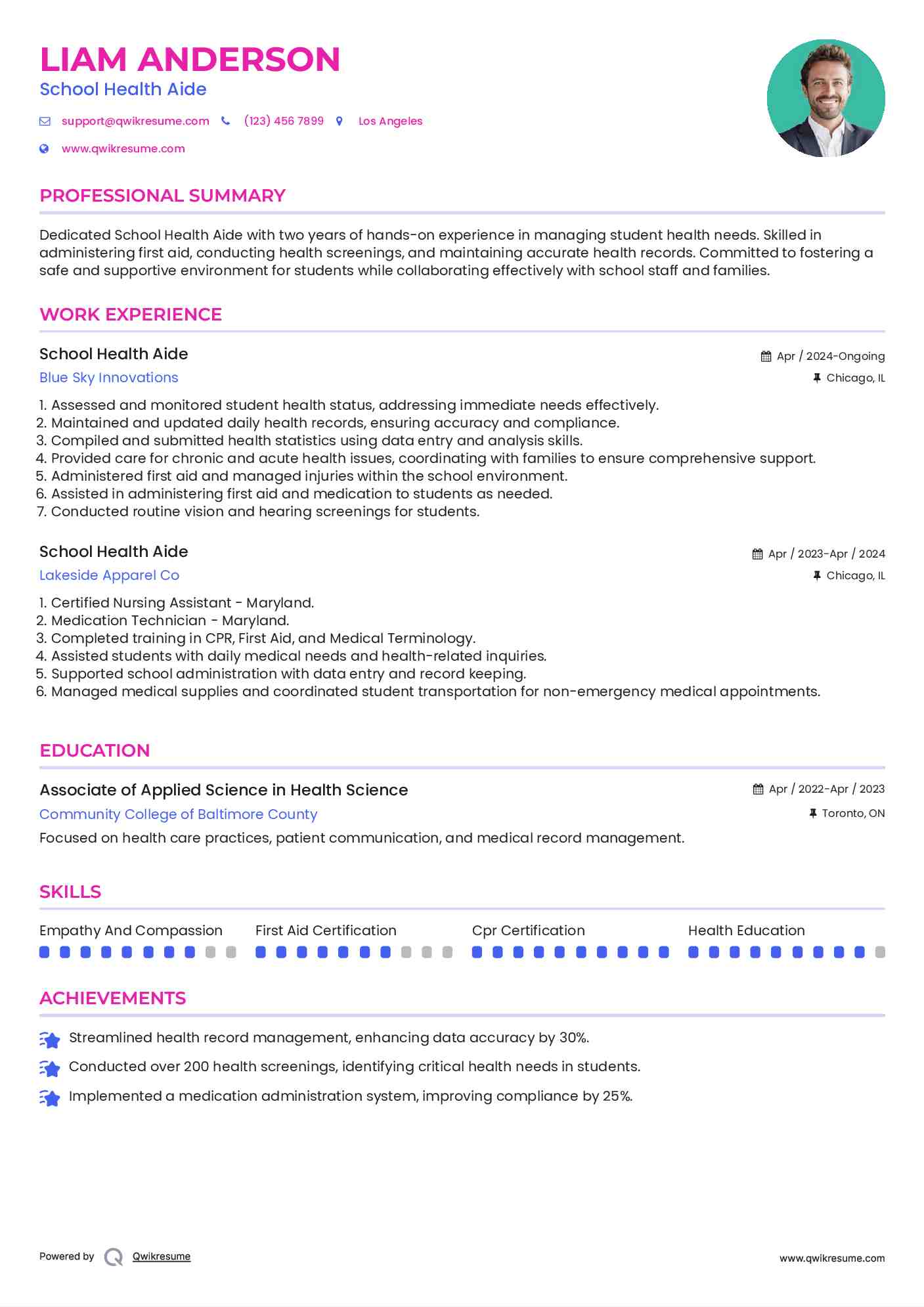 School Health Aide Resume Format