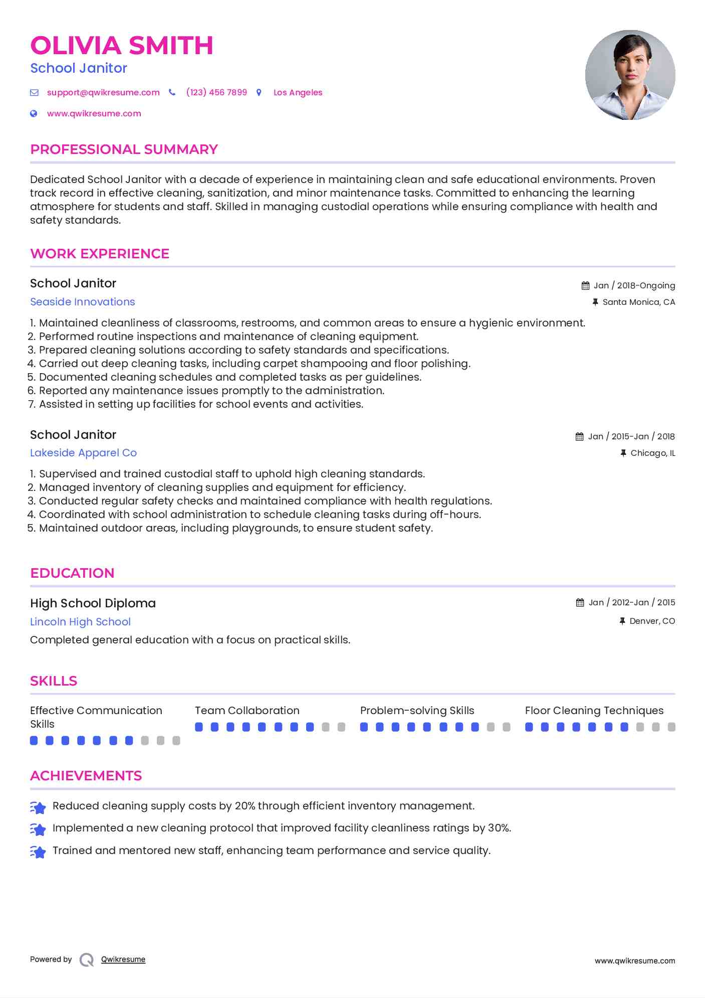 School Janitor Resume Template