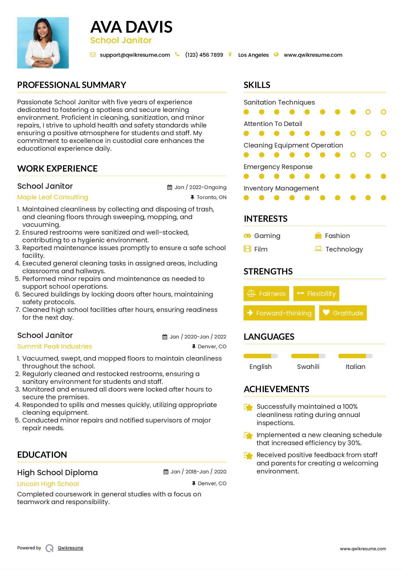 School Janitor Resume Format