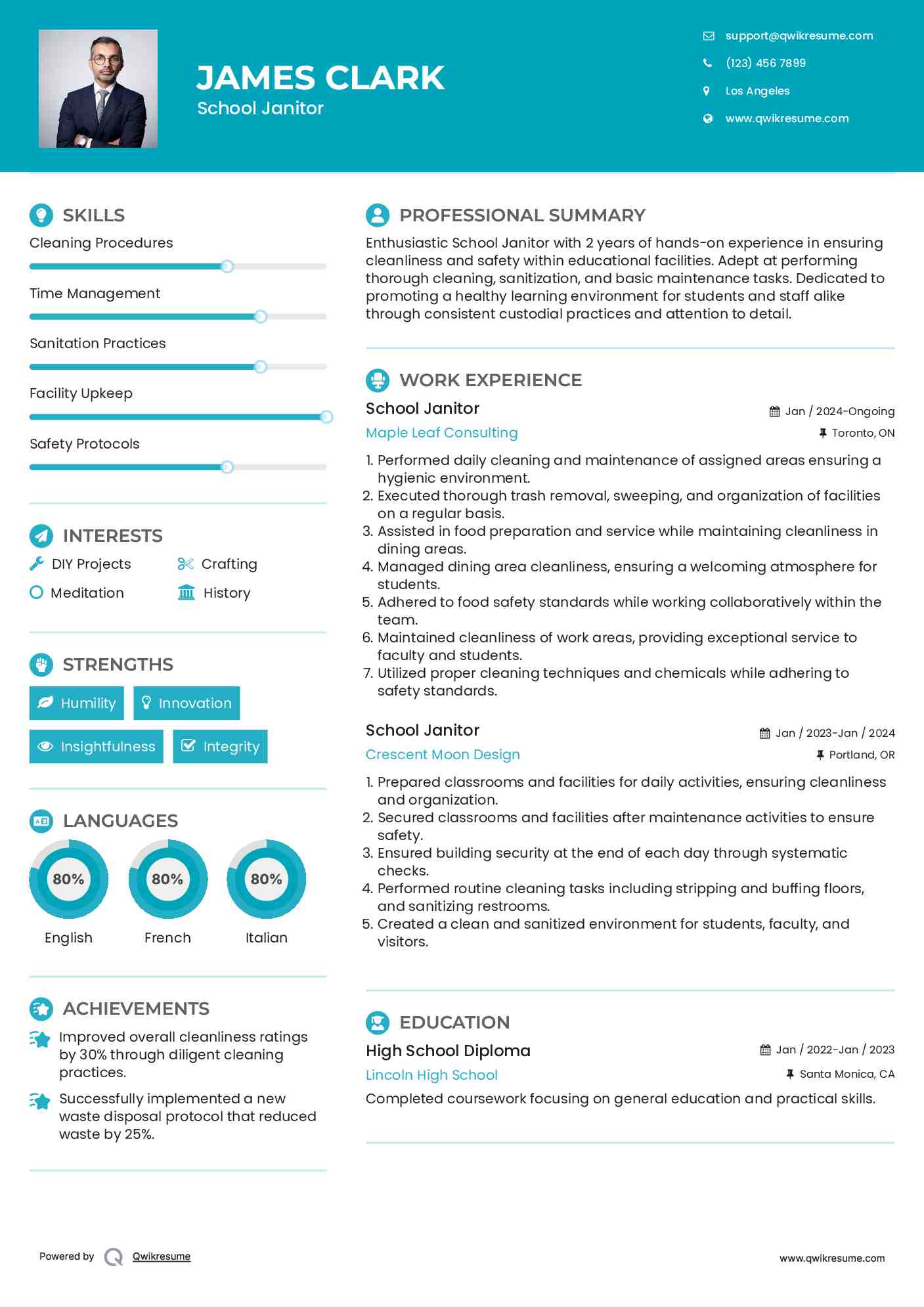 School Janitor Resume Sample