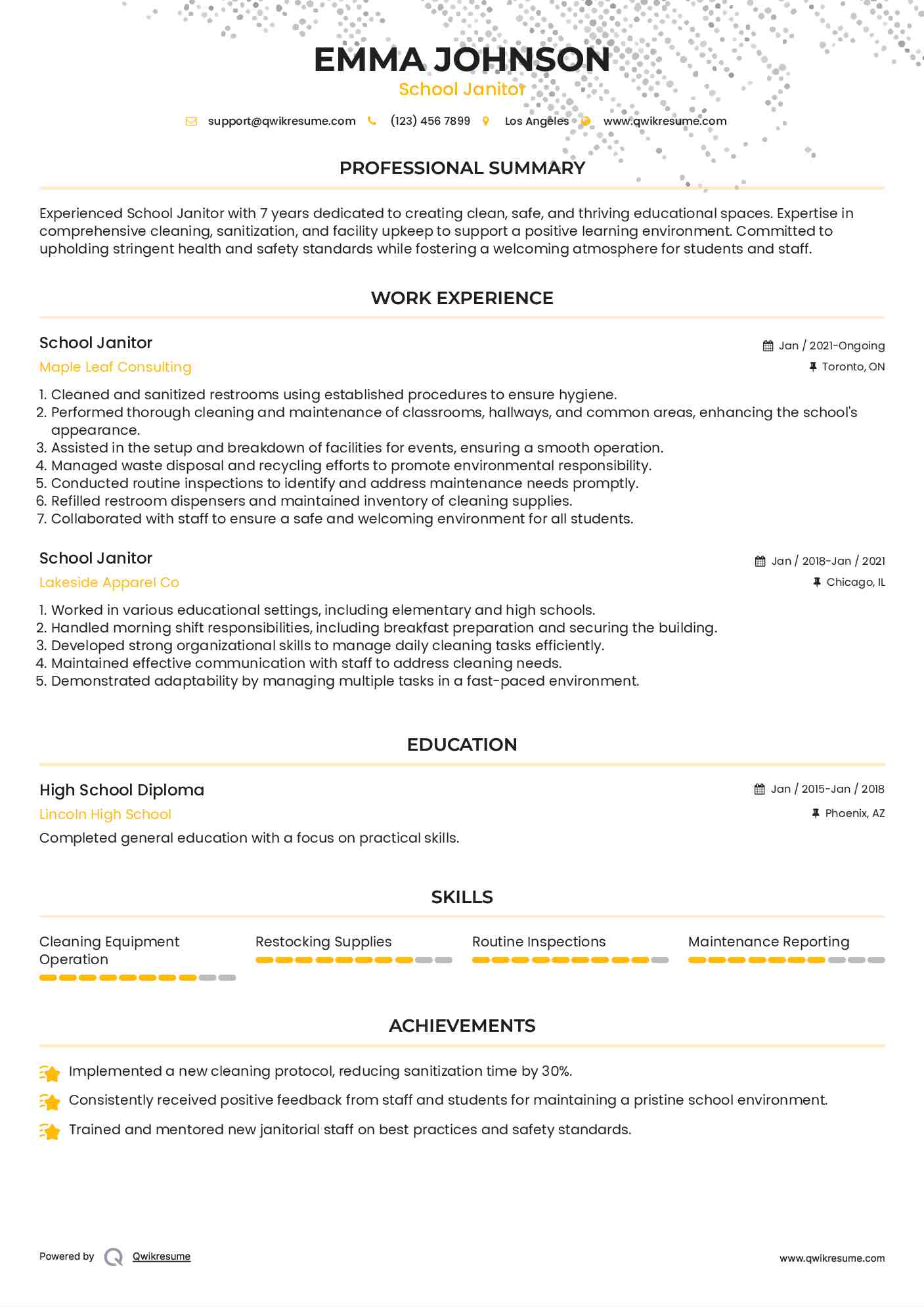 School Janitor Resume Format