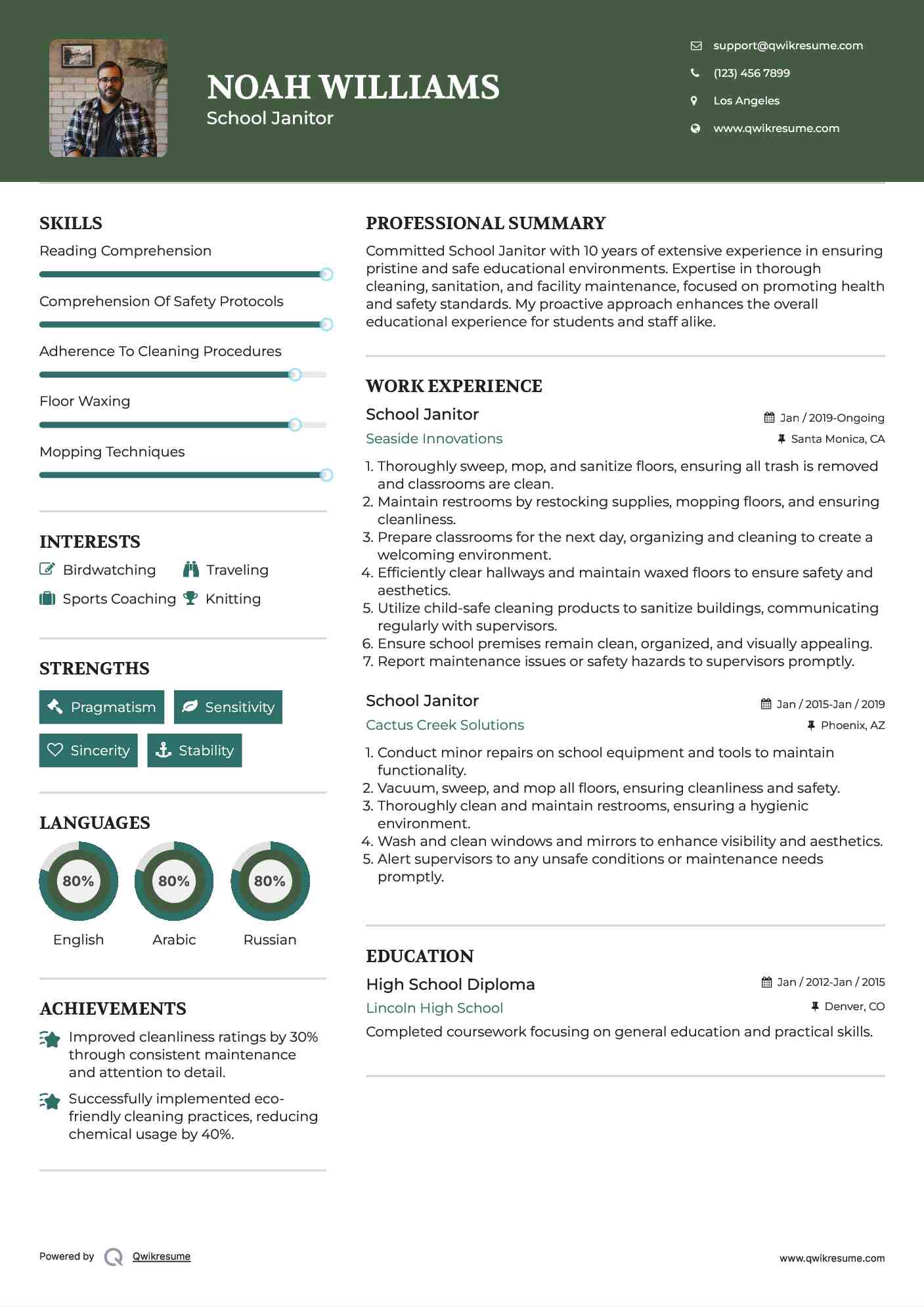 School Janitor Resume Model