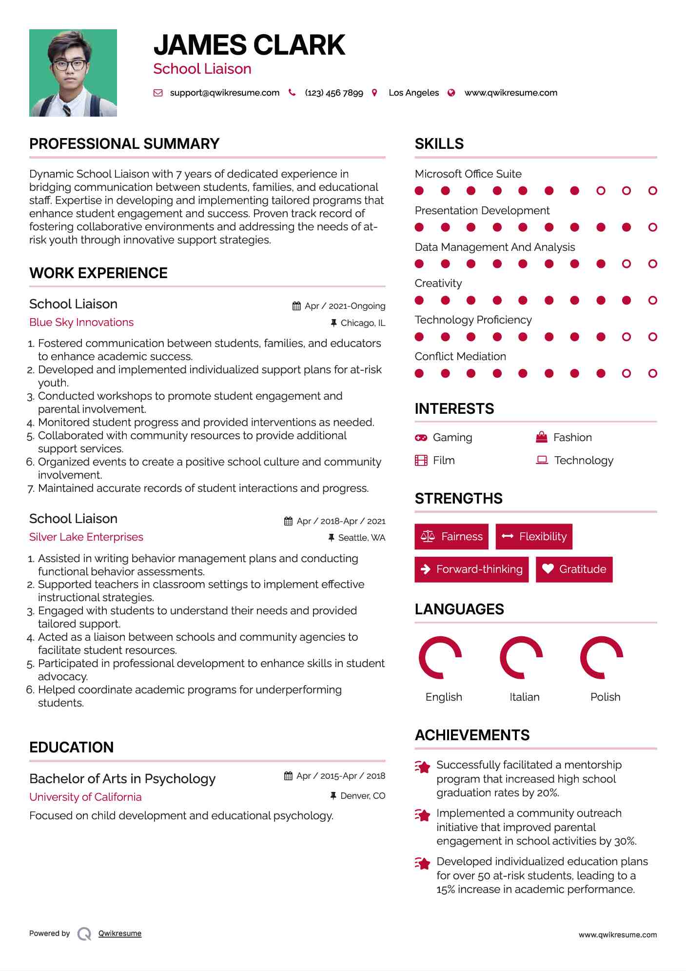 School Liaison Resume Sample