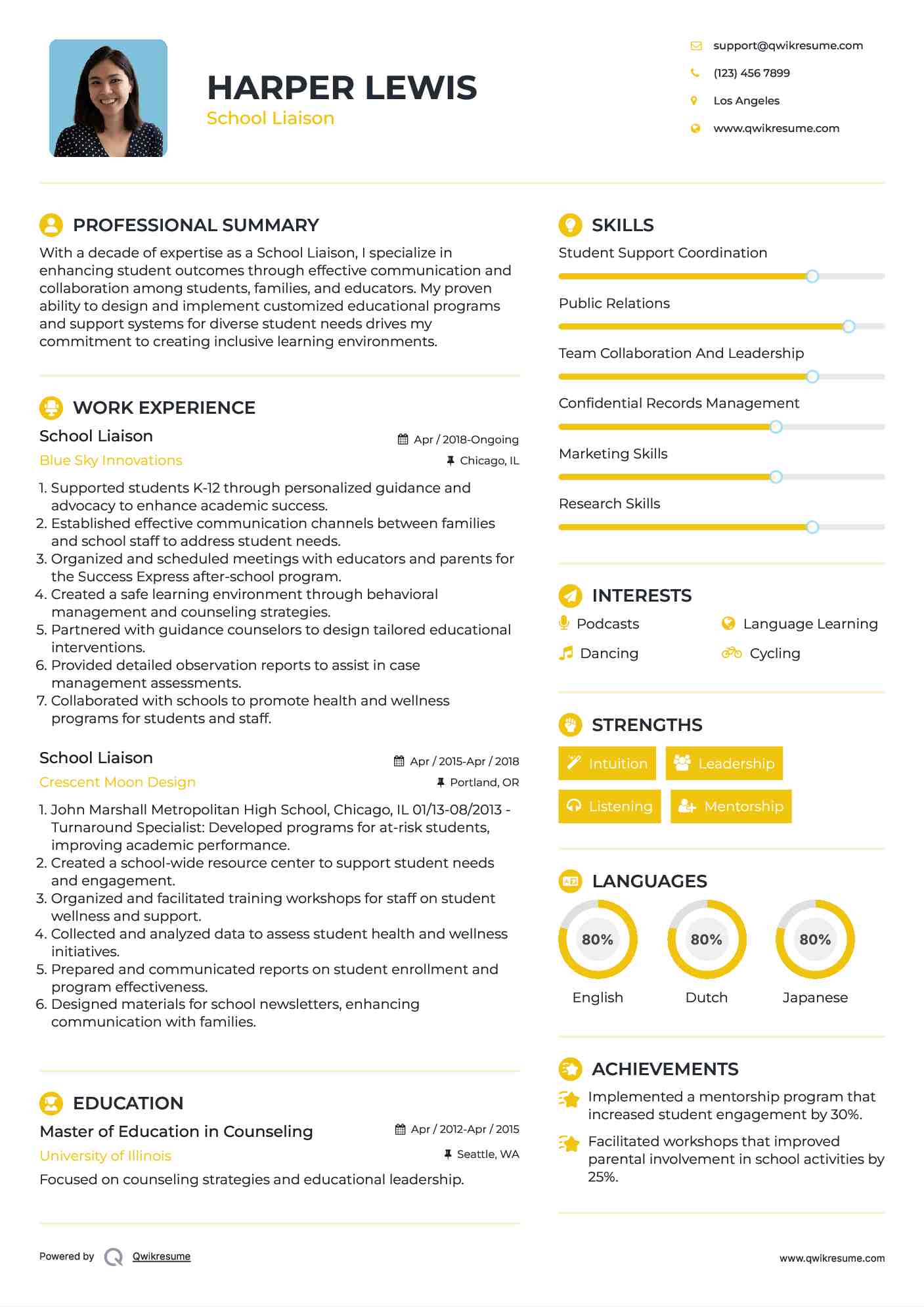 School Liaison Resume Format