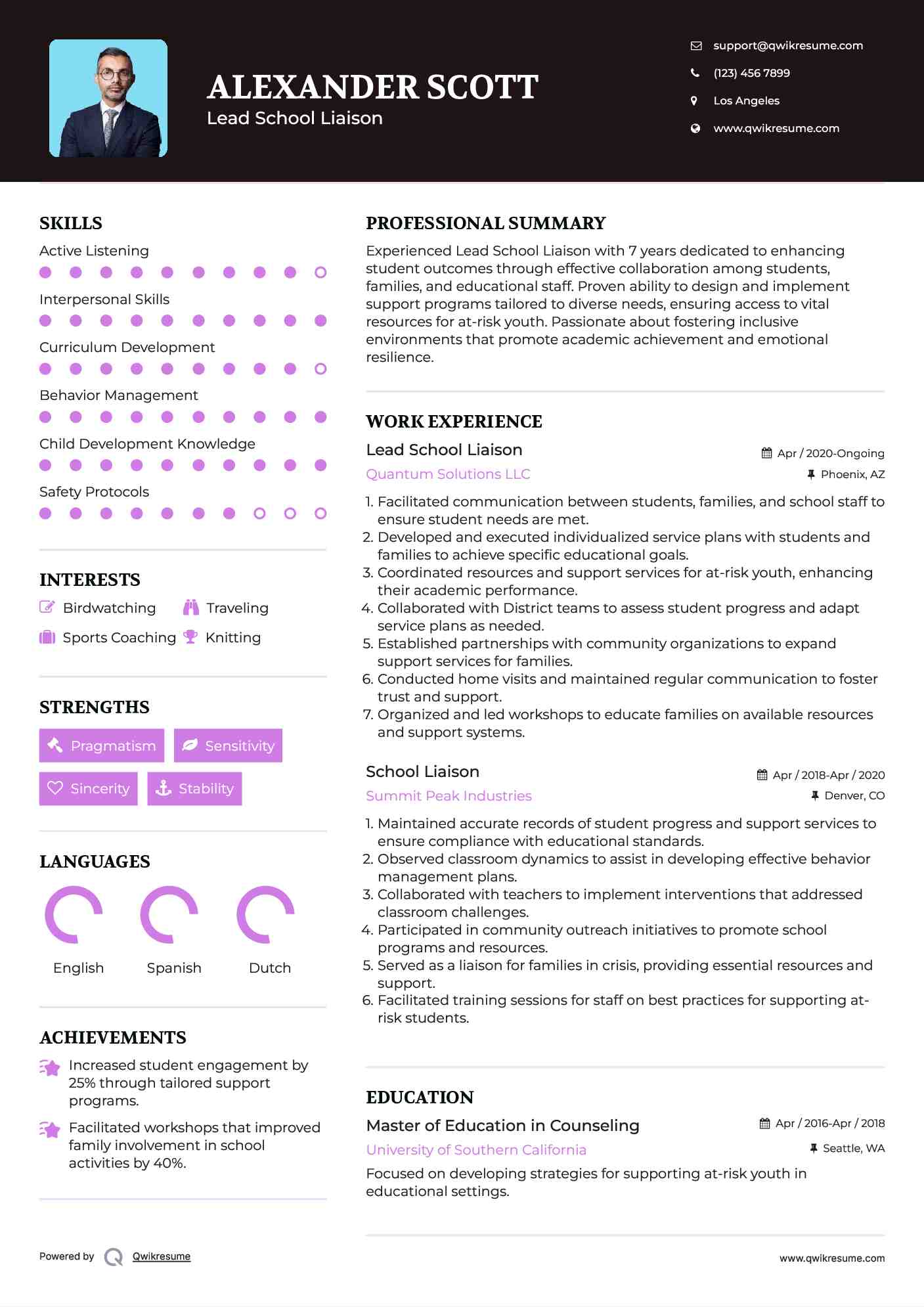 Lead School Liaison Resume Format