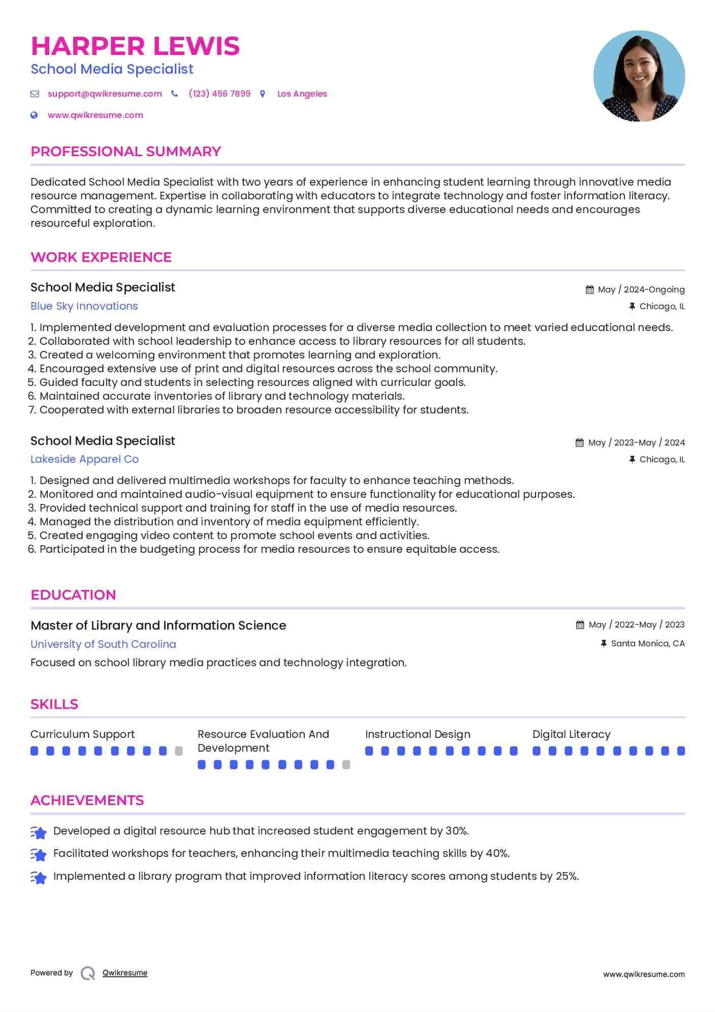 School Media Specialist Resume Format