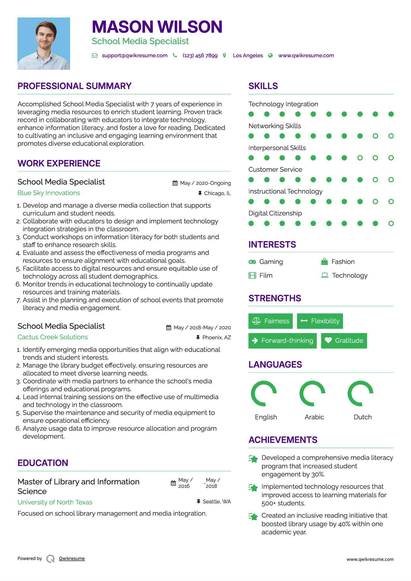 School Media Specialist Resume Model