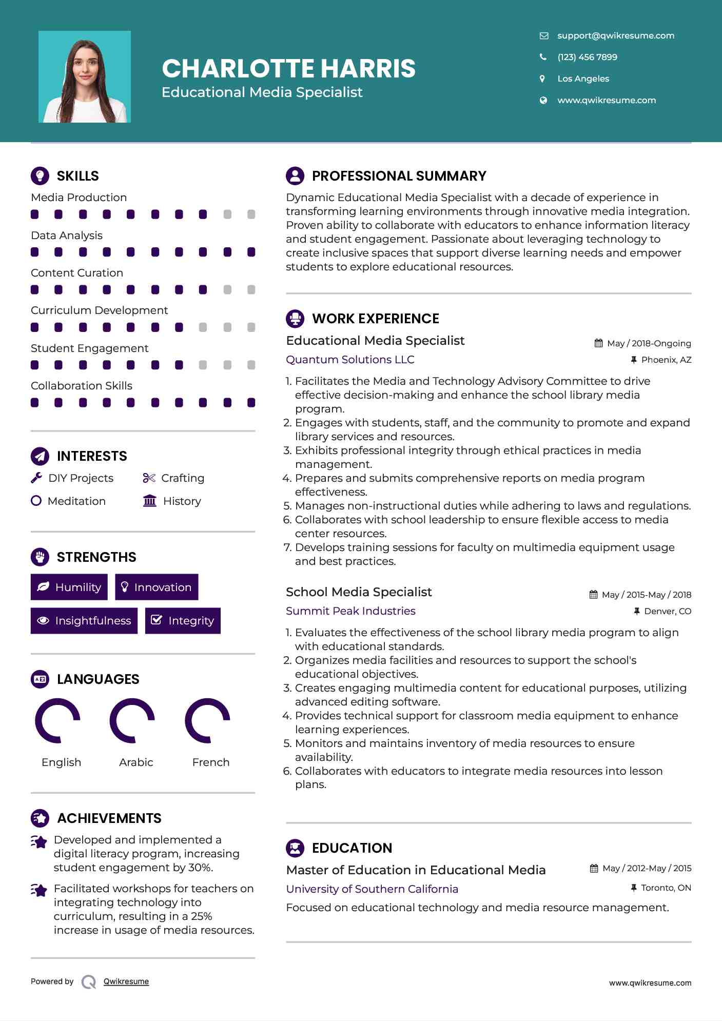 Educational Media Specialist Resume Sample