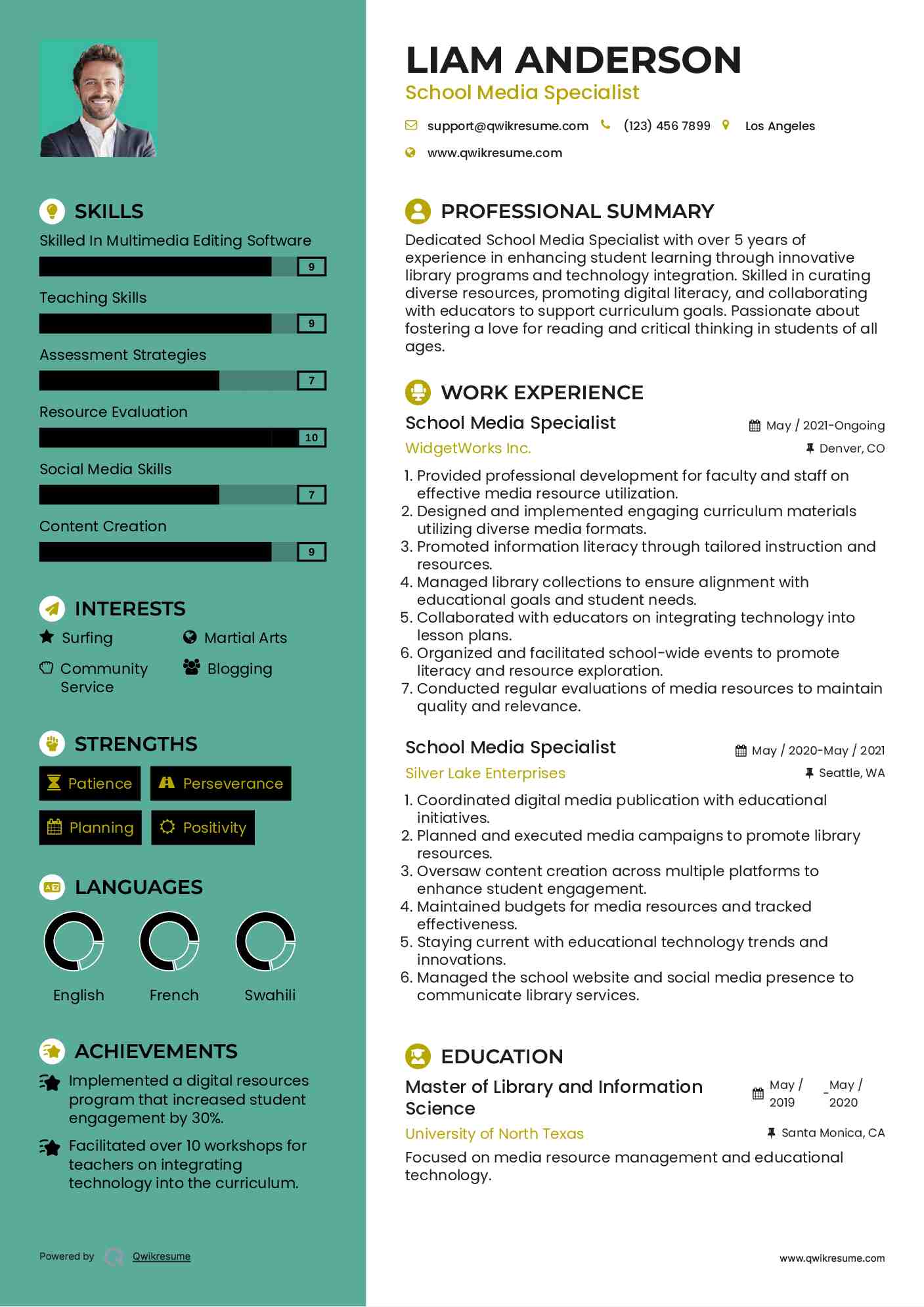 School Media Specialist Resume Sample