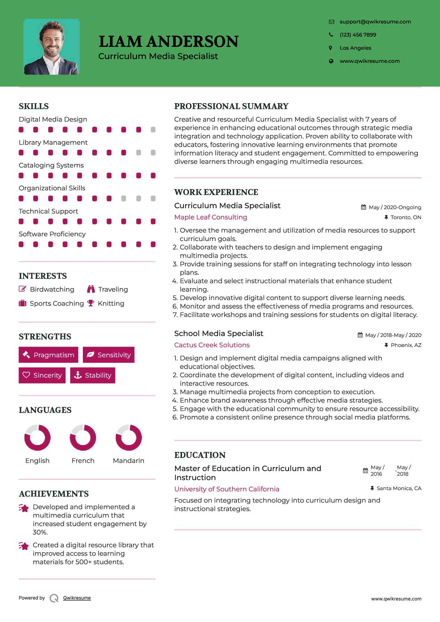 Curriculum Media Specialist Resume Example