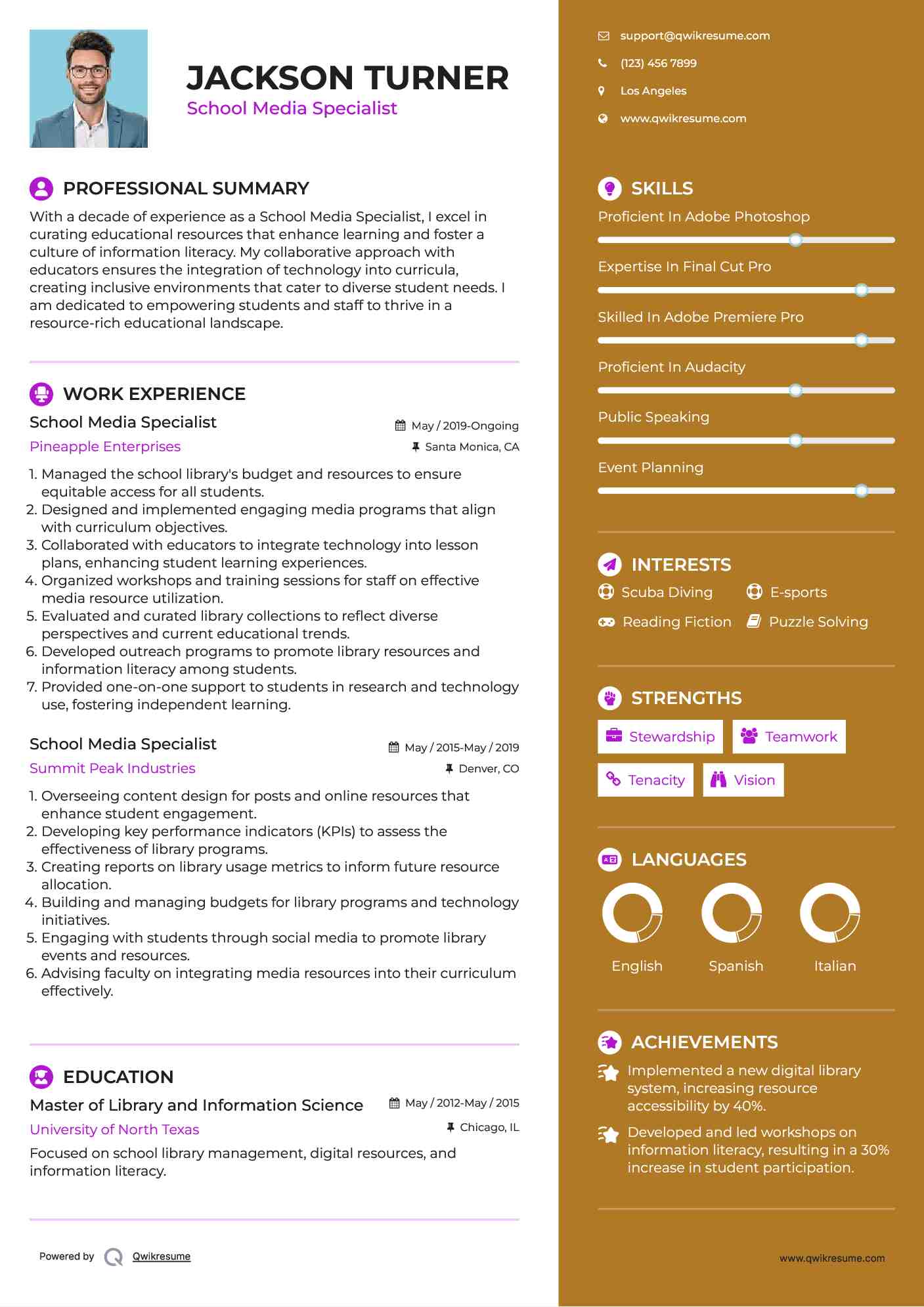 School Media Specialist Resume Model