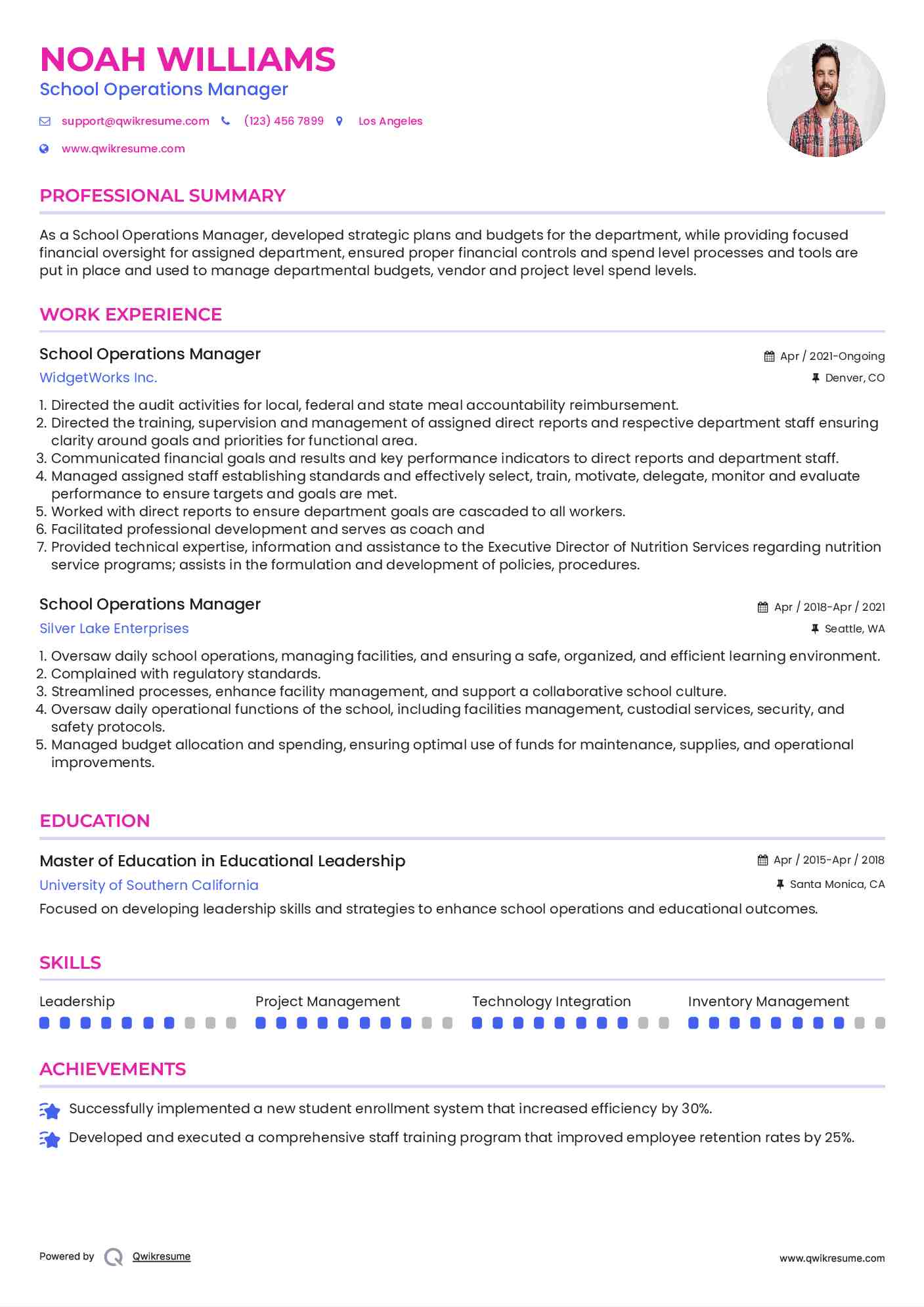 School Operations Manager Resume Template