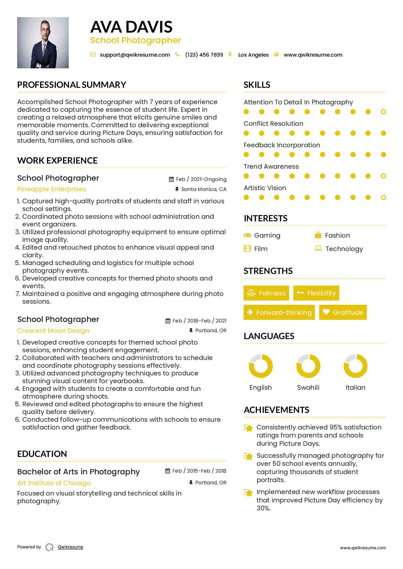 School Photographer Resume Format