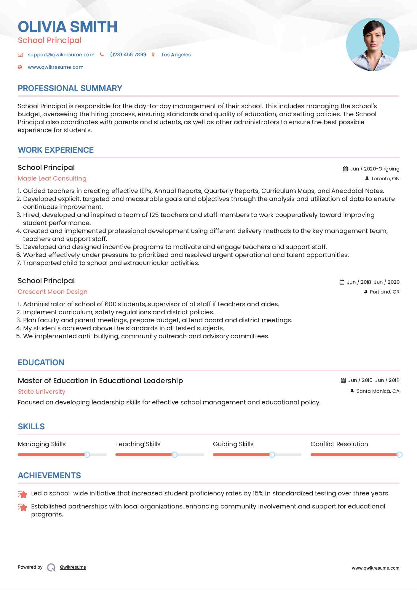 School Principal Resume Template
