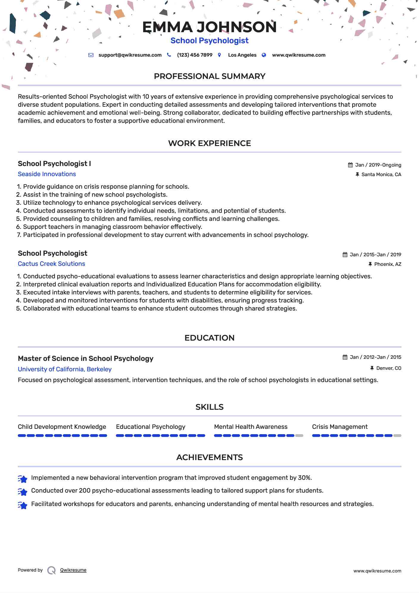 School Psychologist I Resume Model