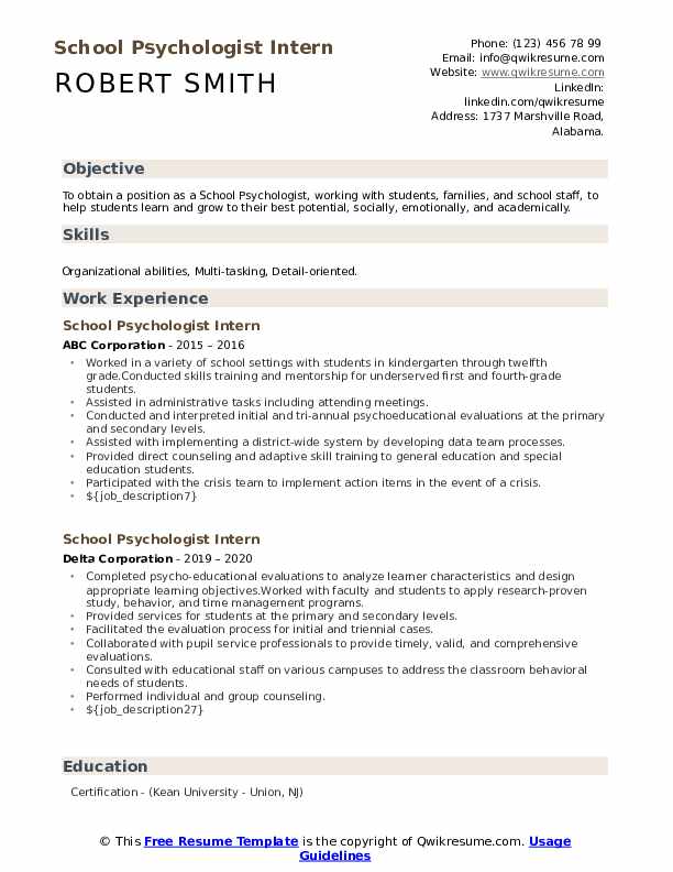 School Psychologist Intern Resume Samples QwikResume