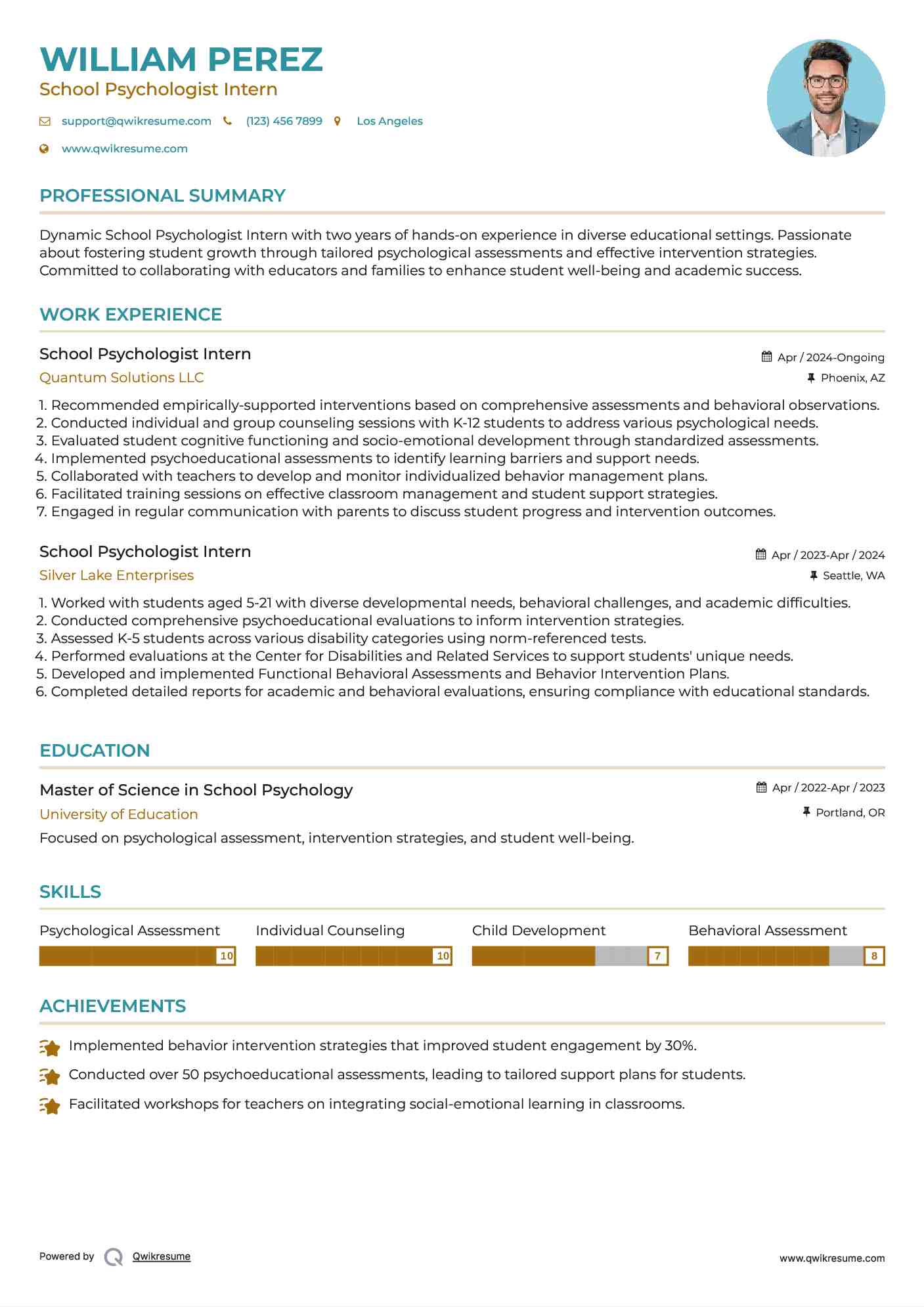 School Psychologist Intern Resume Sample