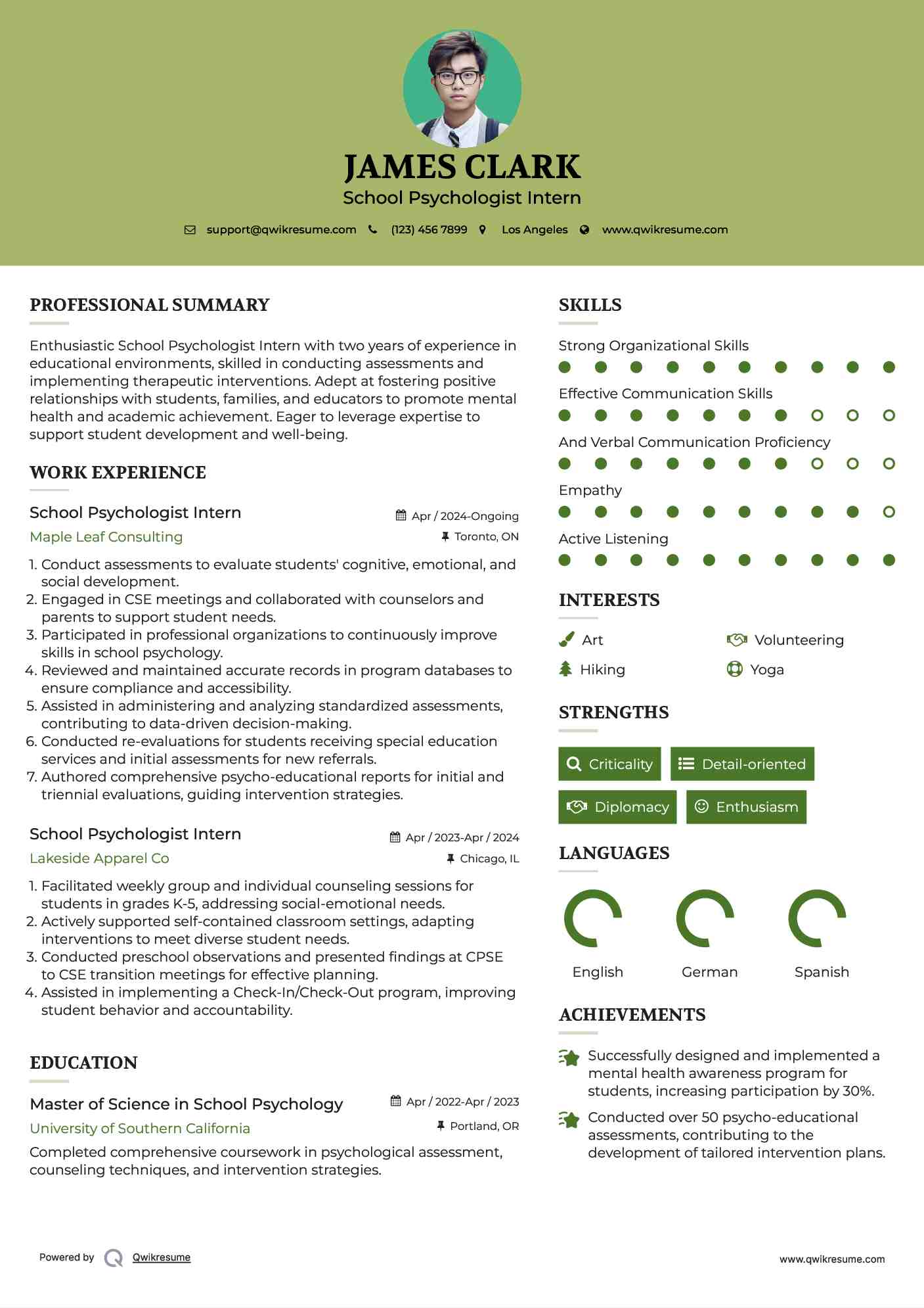 School Psychologist Intern Resume Template