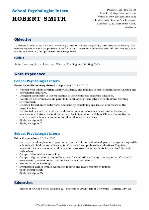 School Psychologist Intern Resume Samples QwikResume