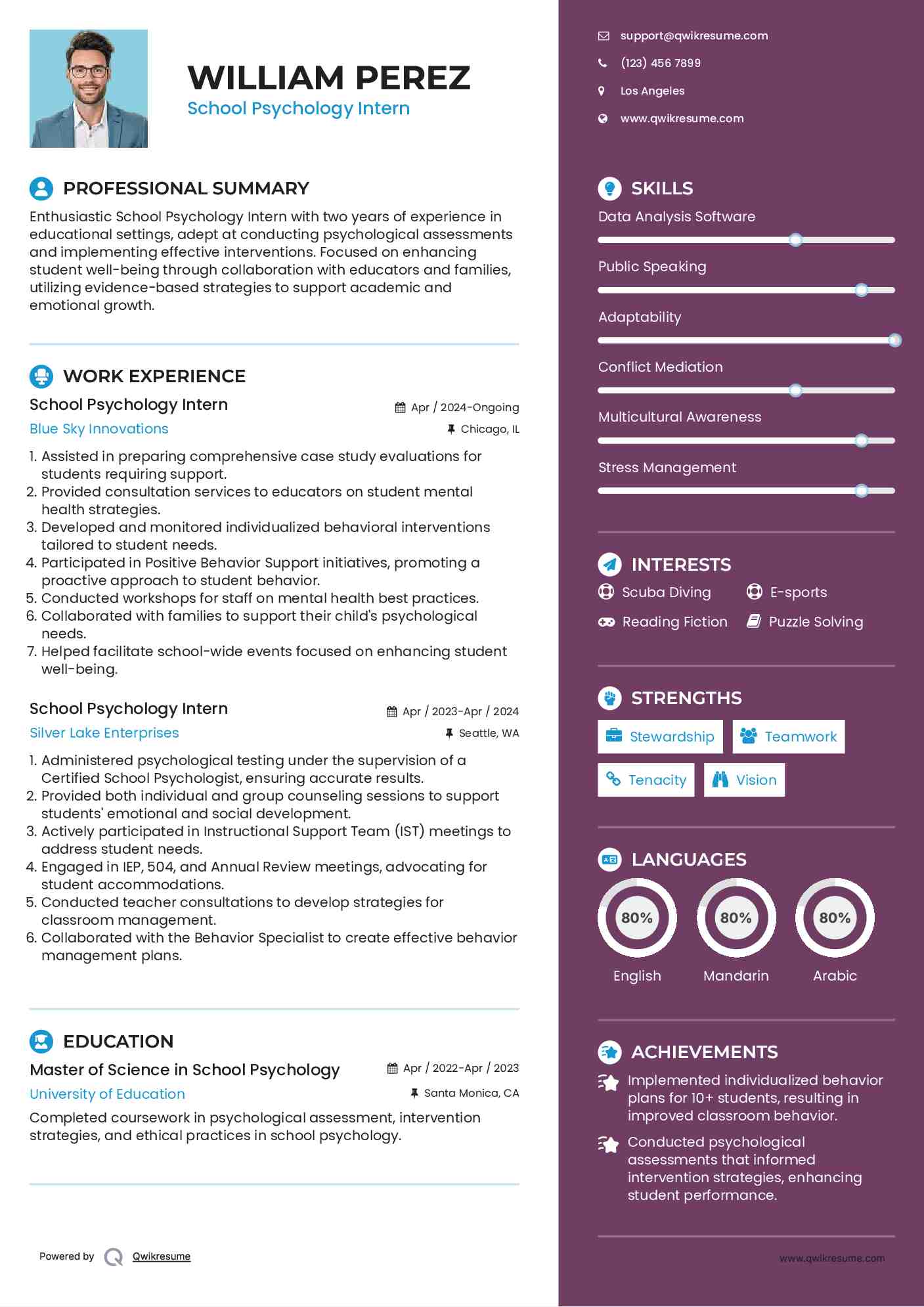 School Psychology Intern Resume Sample