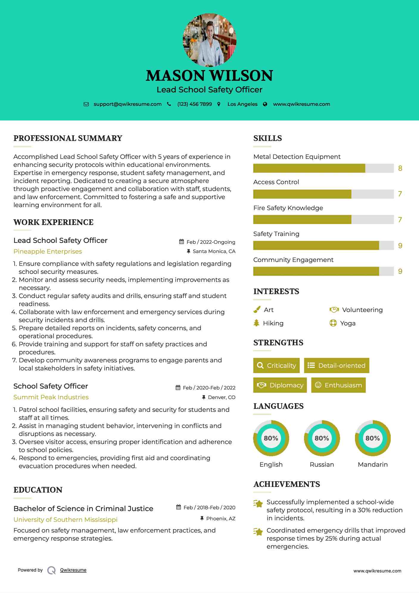 Lead School Safety Officer Resume Example