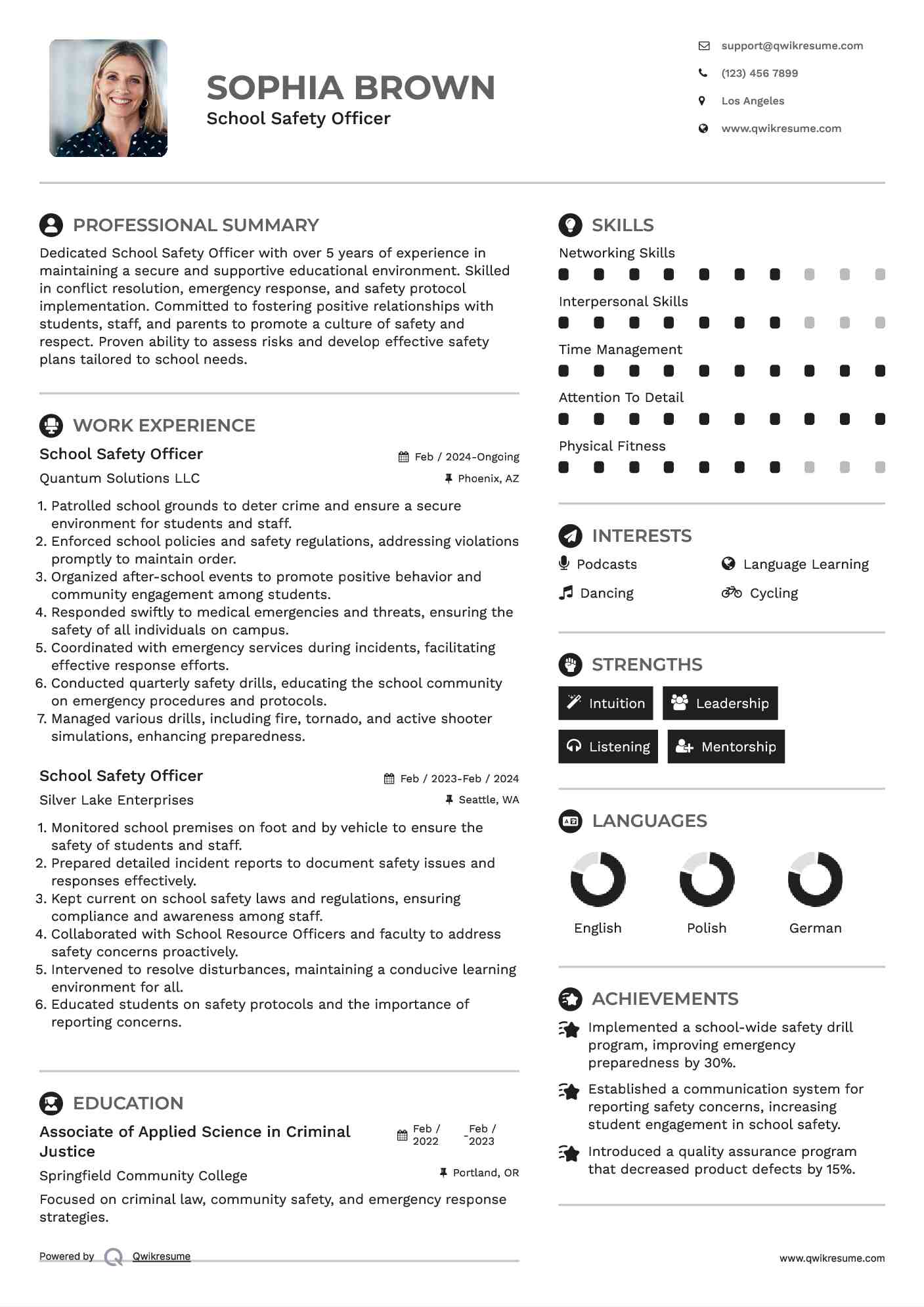 School Safety Officer Resume Samples QwikResume