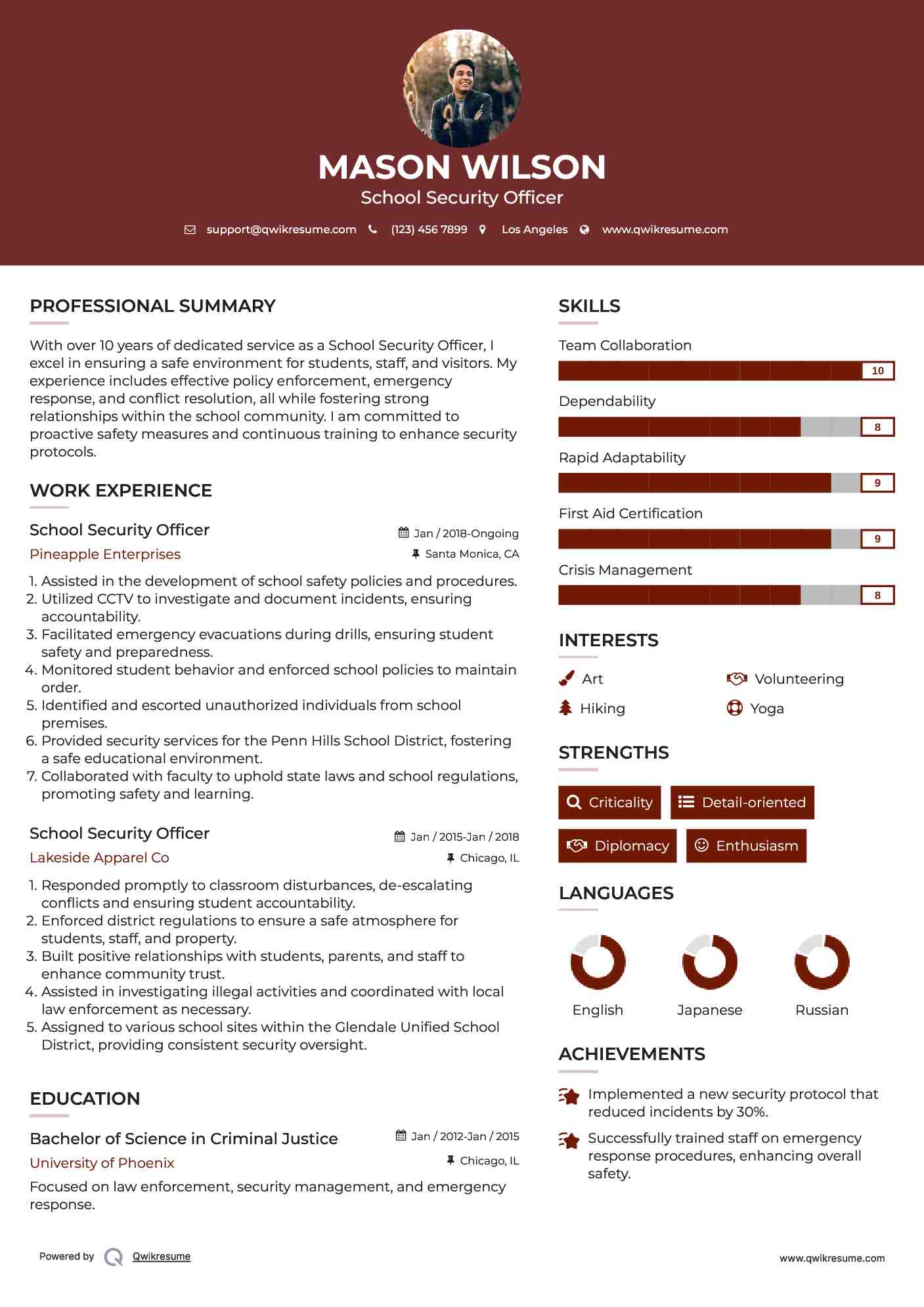 School Security Officer Resume Model
